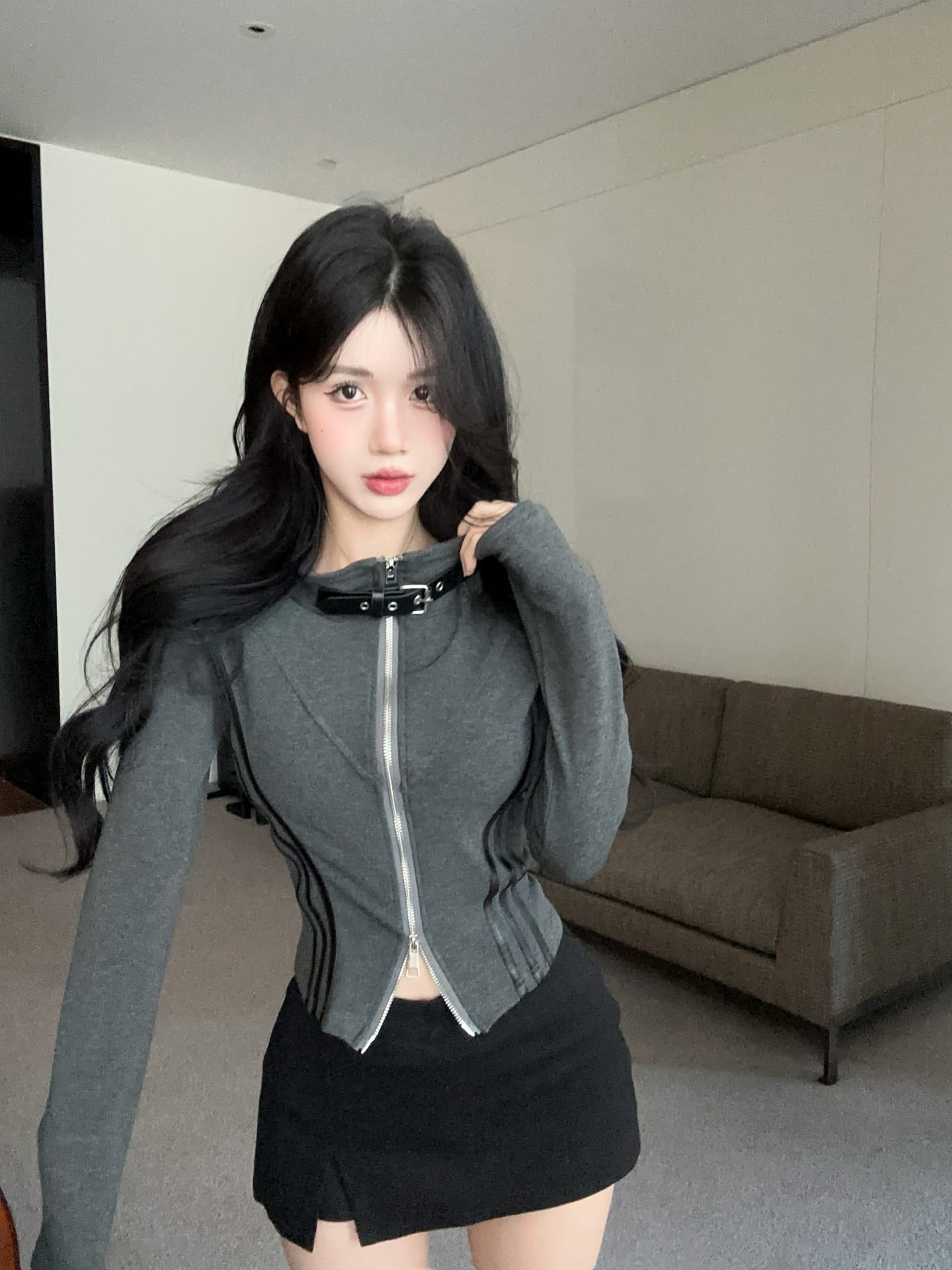 실사 정가 가을 차가운 바람의 소리 바람 디자인 센스 긴팔 폴로 칼라 더블 지퍼 후드티 맨위 여성 카디건 코트 상세 이미지 17