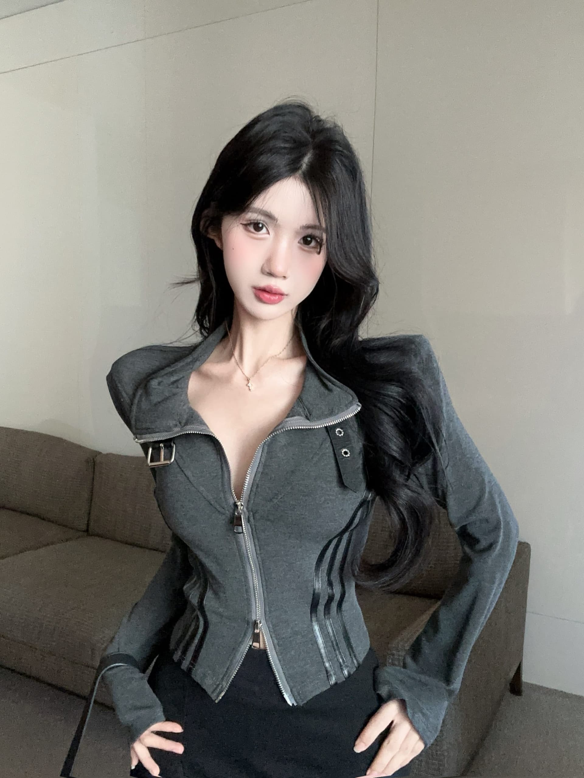 실사 정가 가을 차가운 바람의 소리 바람 디자인 센스 긴팔 폴로 칼라 더블 지퍼 후드티 맨위 여성 카디건 코트 상세 이미지 19