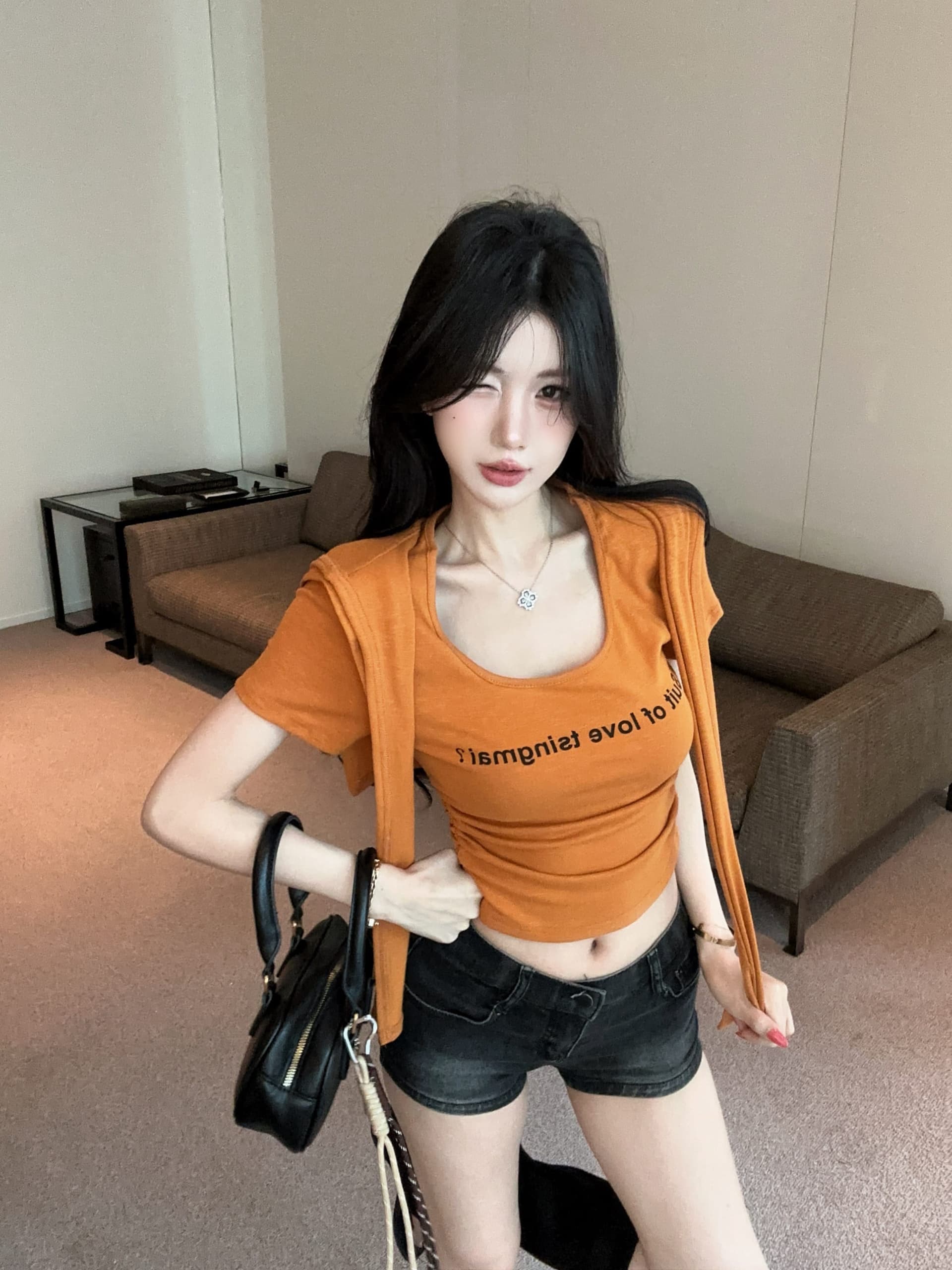 실사 정가 여름 새로운 패션 다용도 라운드 넥 티셔츠 여성 후드 숄 투피스 슈트 상세 이미지 8