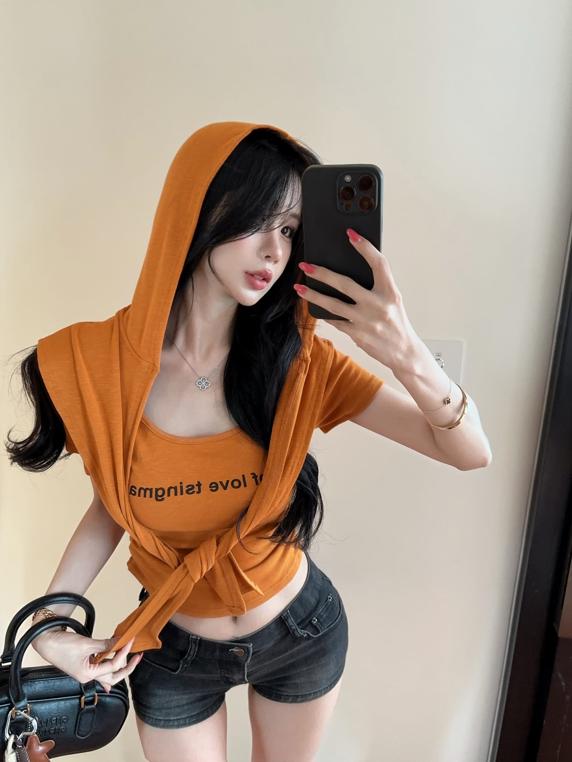 실사 정가 여름 새로운 패션 다용도 라운드 넥 티셔츠 여성 후드 숄 투피스 슈트 상세 이미지 12