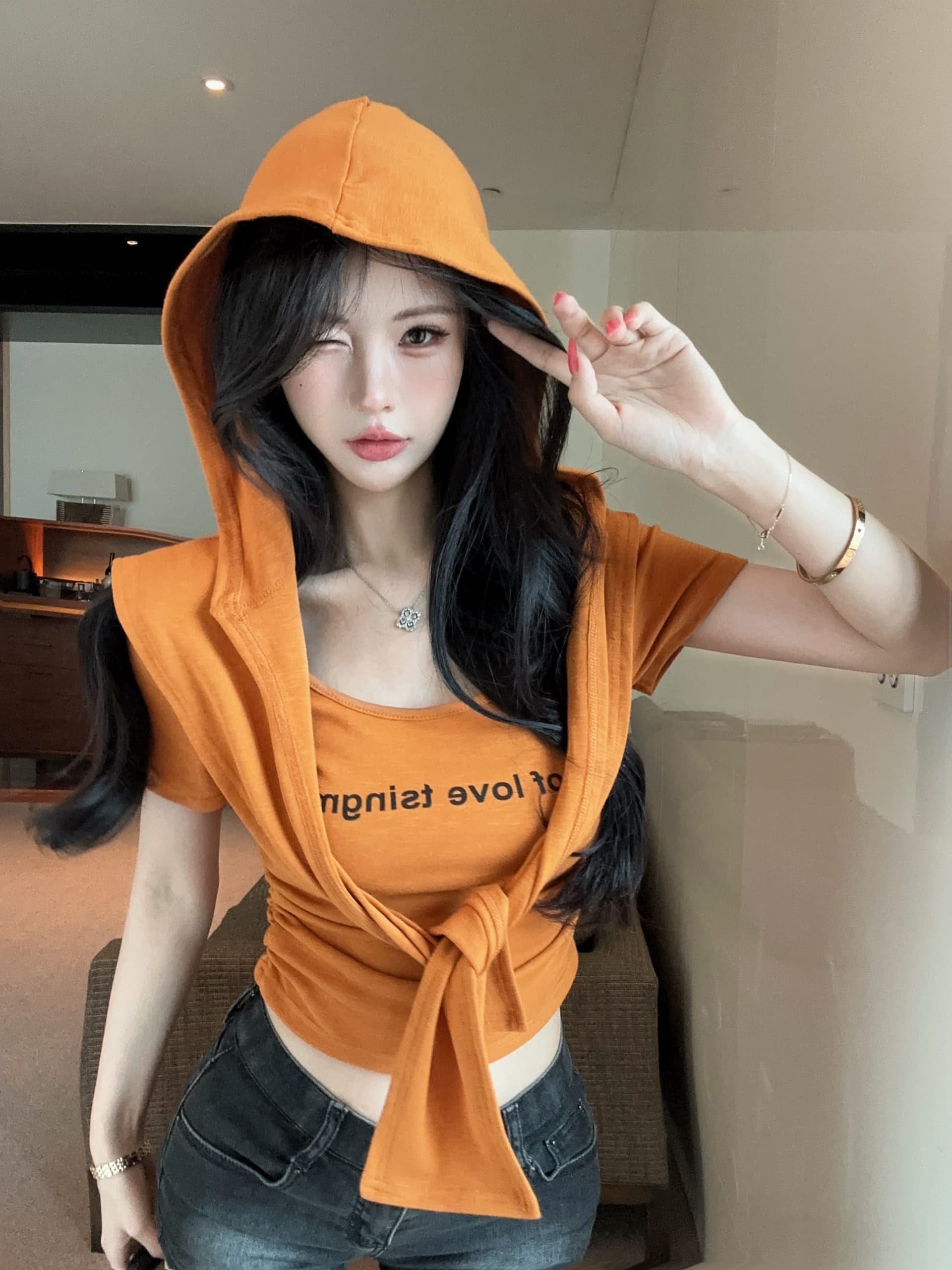 실사 정가 여름 새로운 패션 다용도 라운드 넥 티셔츠 여성 후드 숄 투피스 슈트 상세 이미지 14