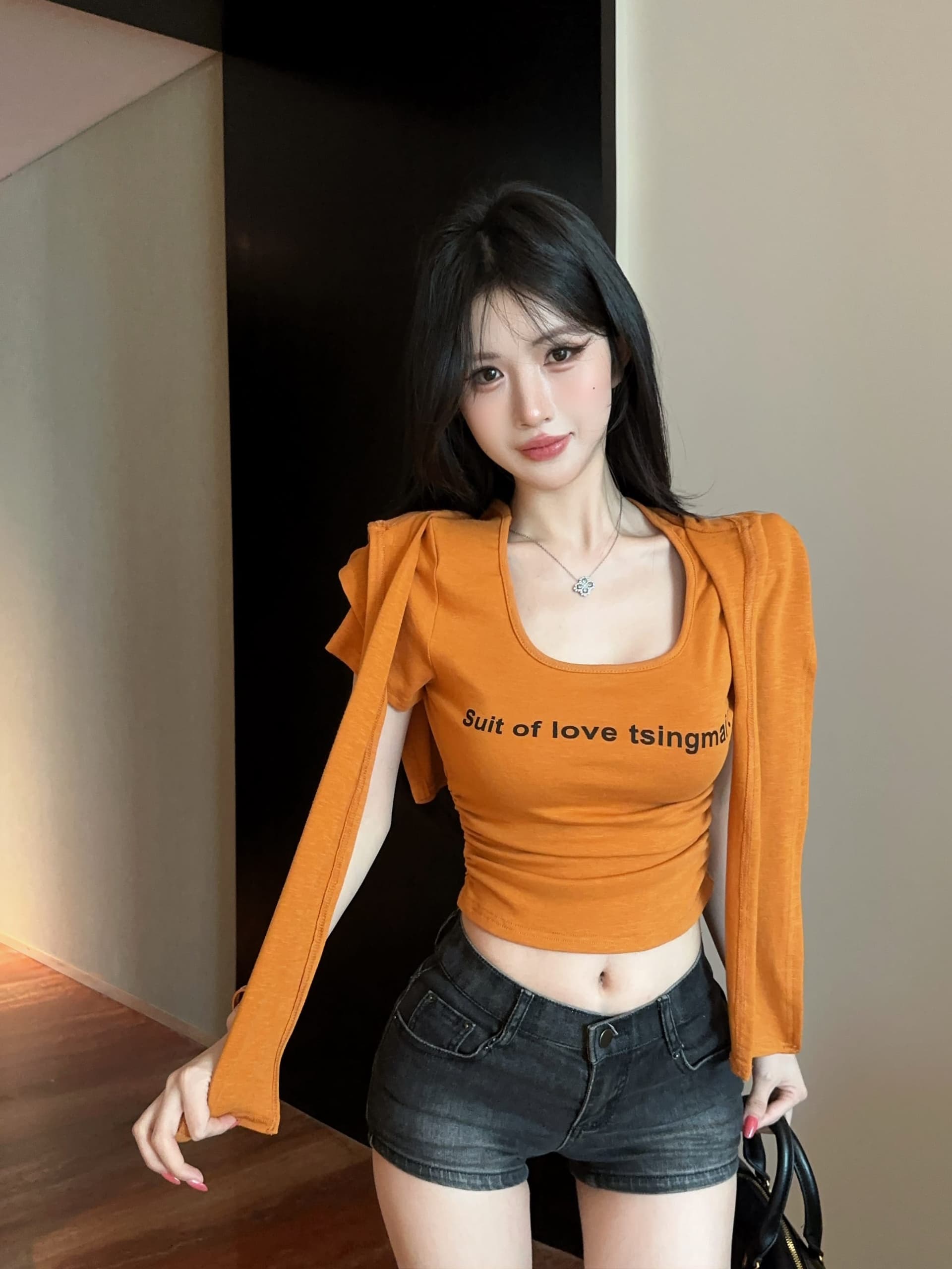 실사 정가 여름 새로운 패션 다용도 라운드 넥 티셔츠 여성 후드 숄 투피스 슈트 상세 이미지 16