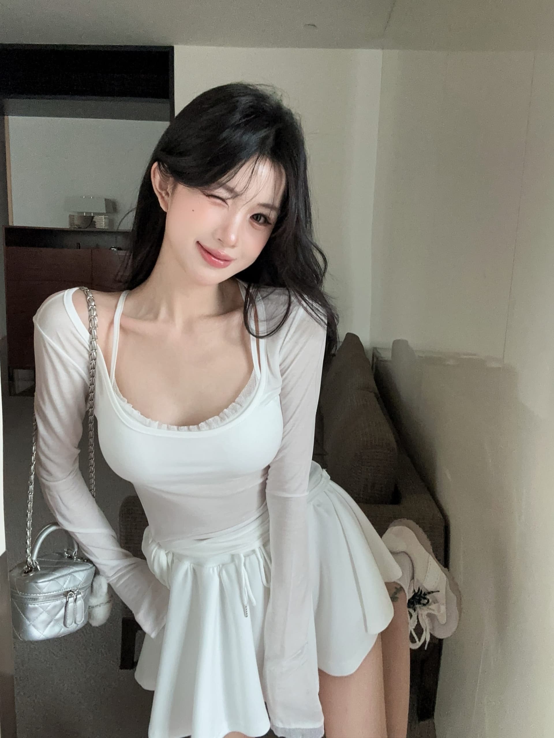 실사 정가 해변가 휴가 바람 태양 보호 셔츠 레이스 측면 캐미솔 펌프 로프 반신 스커트 세 조각 세트 상세 이미지 2