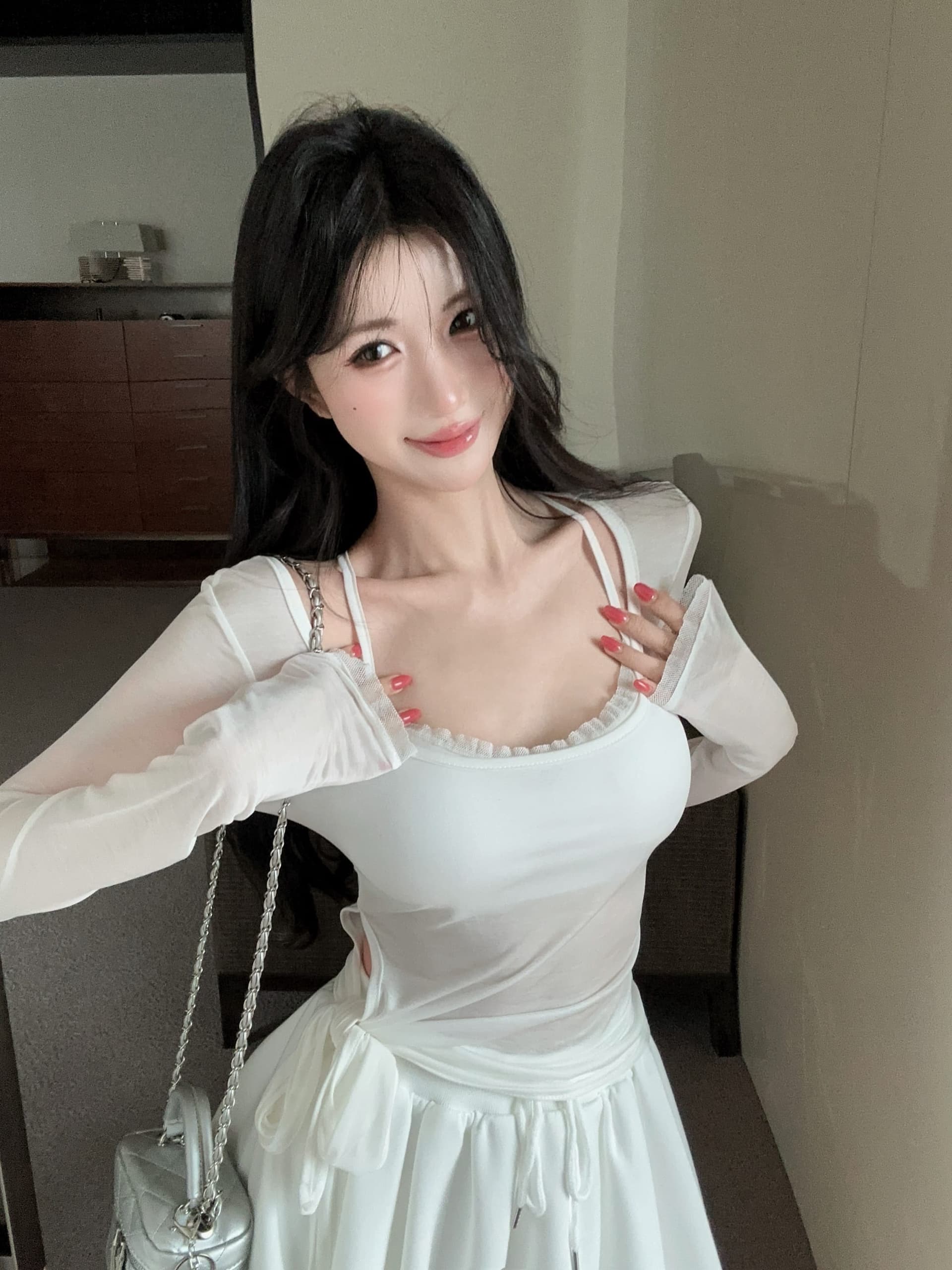 실사 정가 해변가 휴가 바람 태양 보호 셔츠 레이스 측면 캐미솔 펌프 로프 반신 스커트 세 조각 세트 상세 이미지 3