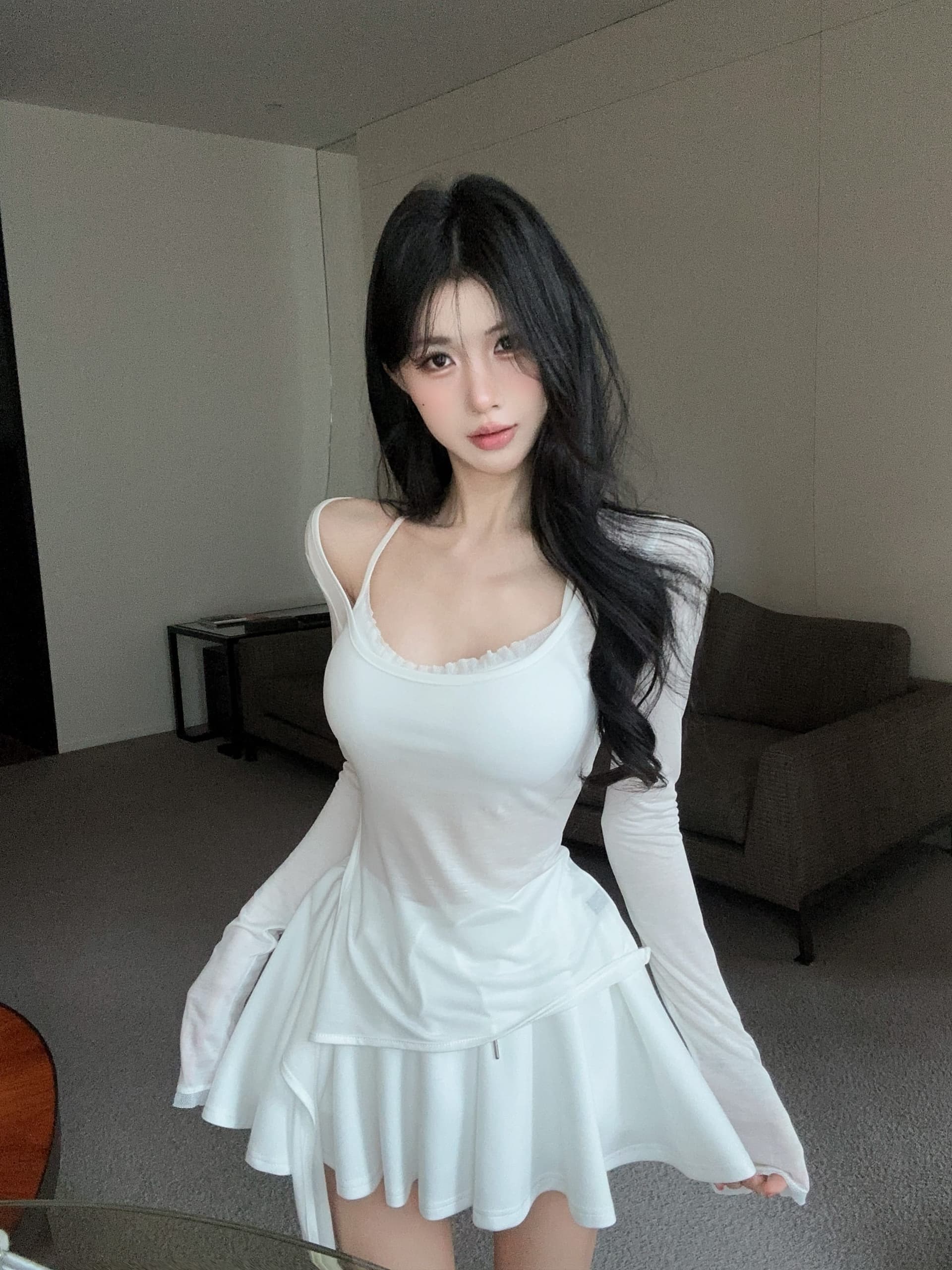 실사 정가 해변가 휴가 바람 태양 보호 셔츠 레이스 측면 캐미솔 펌프 로프 반신 스커트 세 조각 세트 상세 이미지 6
