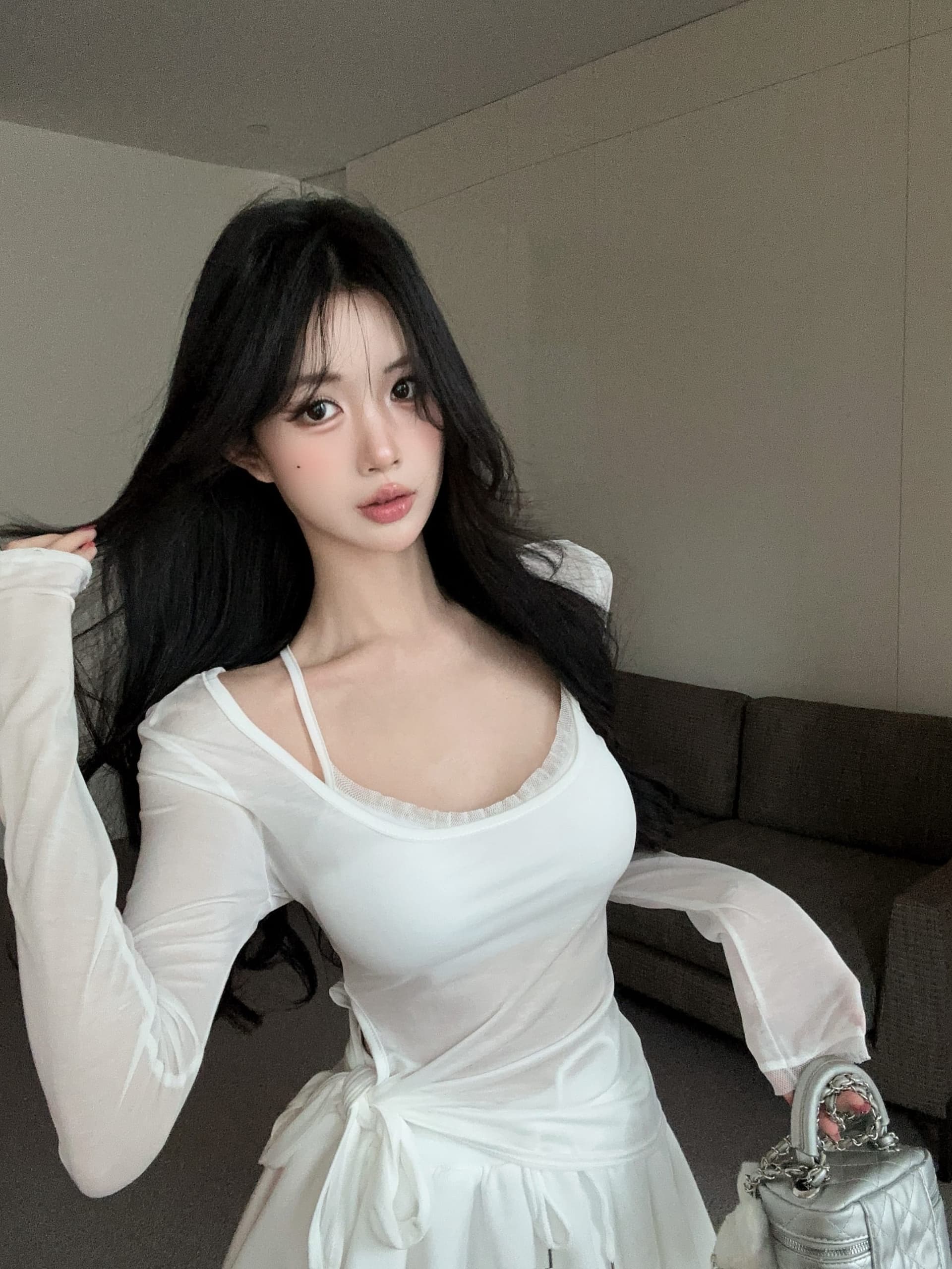실사 정가 해변가 휴가 바람 태양 보호 셔츠 레이스 측면 캐미솔 펌프 로프 반신 스커트 세 조각 세트 상세 이미지 8