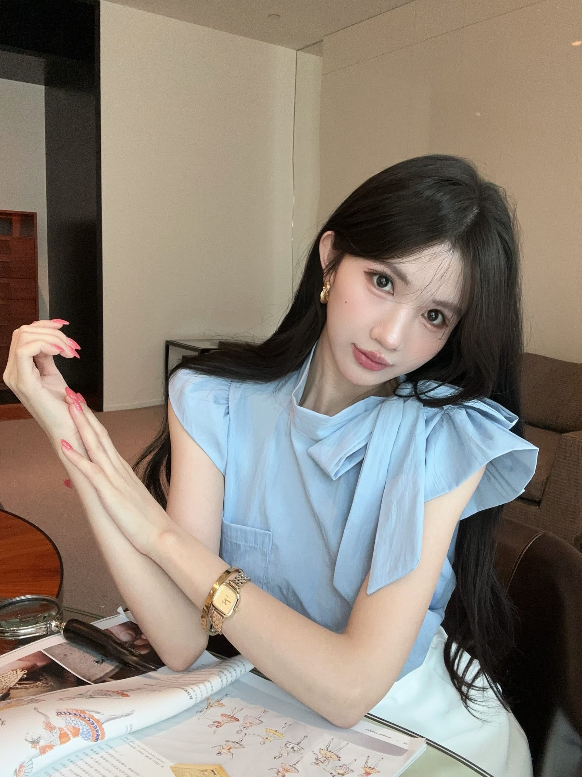 실사 정가 디자인 센스 Feifei 소매 레이스 업 셔츠 슬림해 보이는 바지 투피스 슈트 상세 이미지 9