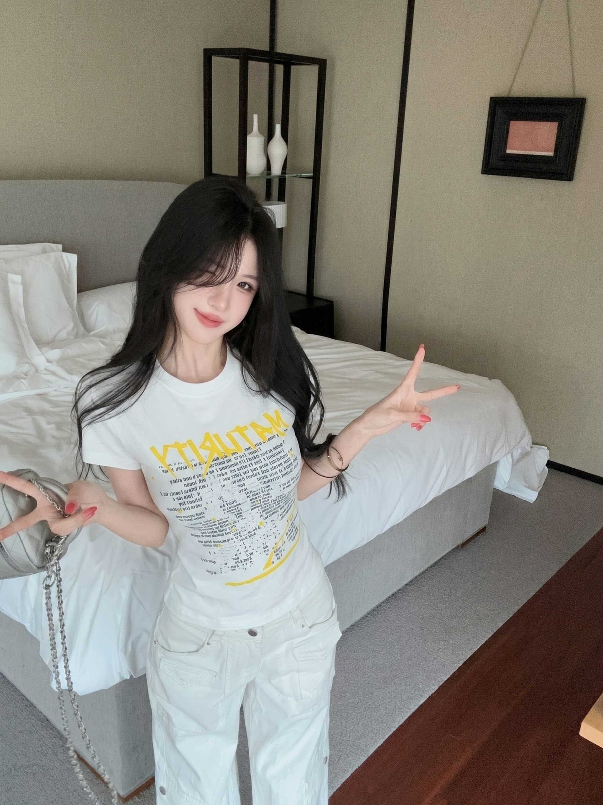 실사 정가 알파벳 프린트 반팔 티셔츠 라운드 넥 다용도 슬림해 보이는 맨위 상세 이미지 7