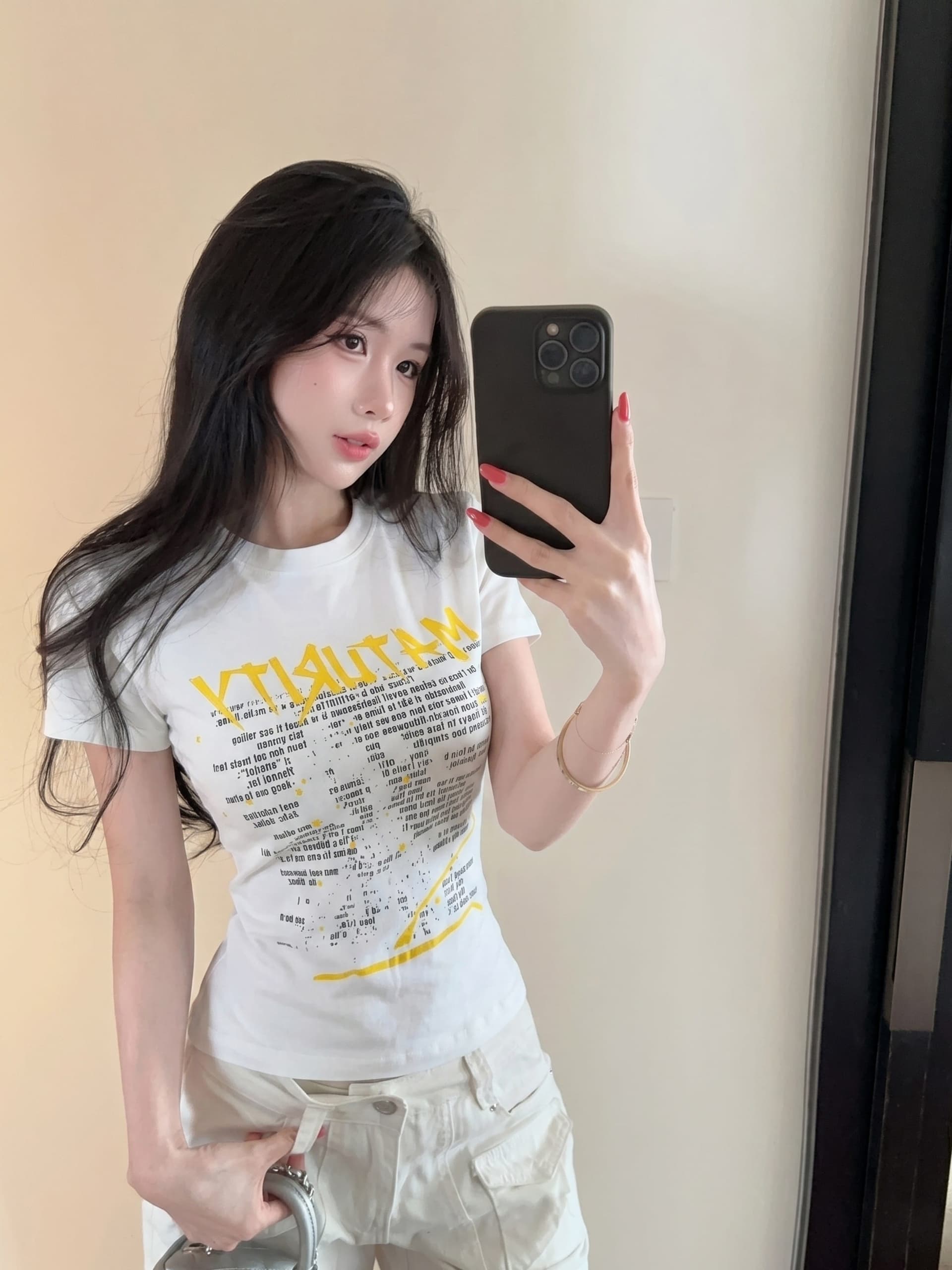 실사 정가 알파벳 프린트 반팔 티셔츠 라운드 넥 다용도 슬림해 보이는 맨위 상세 이미지 8