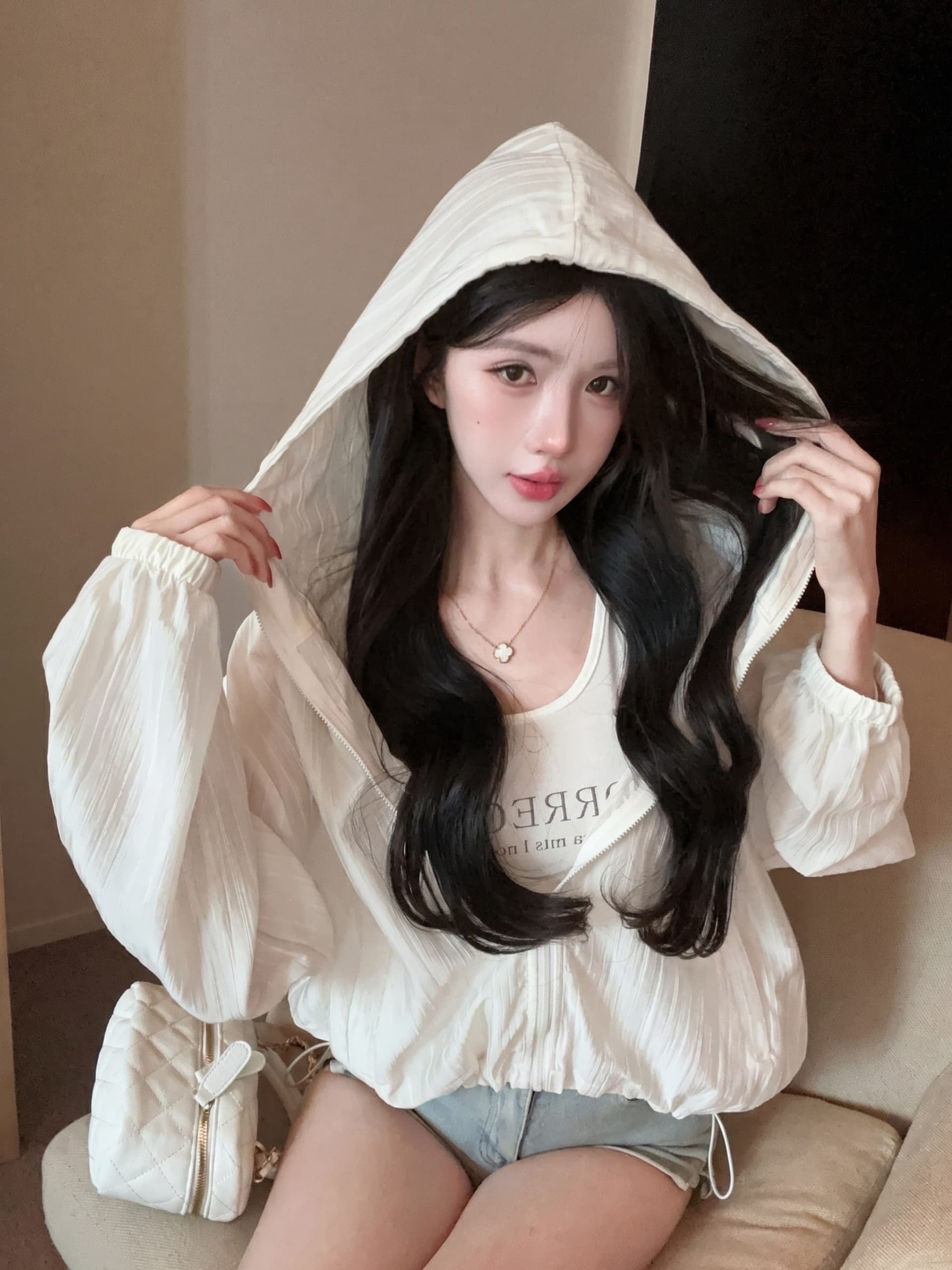 실사 정가 가을 긴팔 루즈핏 자외선 차단 여성 코트 알파벳 프린트 캐미솔 품격 투피스 슈트 이미지 4