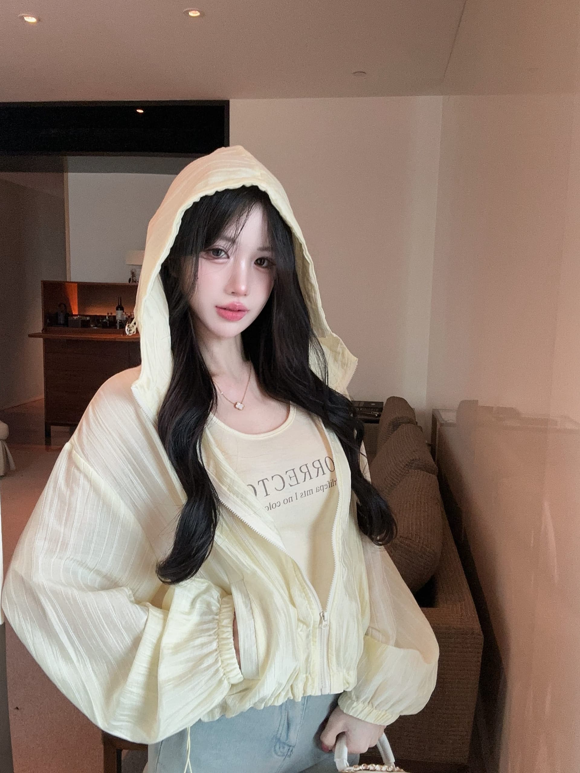 실사 정가 가을 긴팔 루즈핏 자외선 차단 여성 코트 알파벳 프린트 캐미솔 품격 투피스 슈트 상세 이미지 9