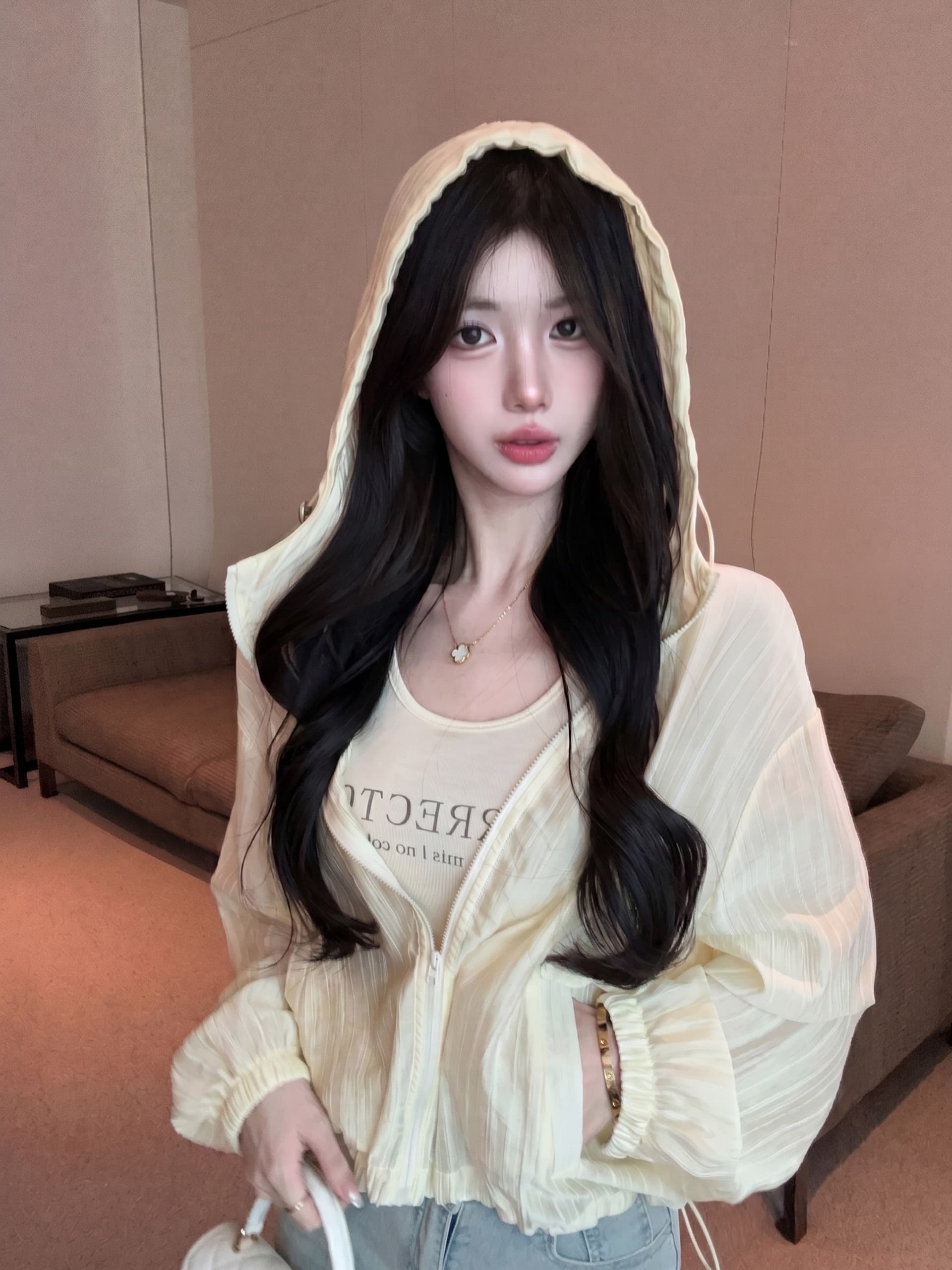 실사 정가 가을 긴팔 루즈핏 자외선 차단 여성 코트 알파벳 프린트 캐미솔 품격 투피스 슈트 상세 이미지 2