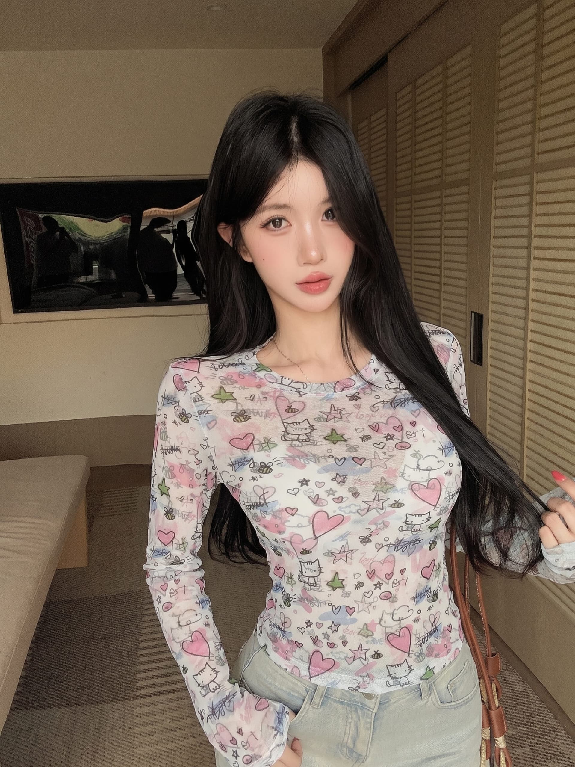실사 정가 디자인 센스 만화 프린트 긴팔 자외선 차단 티셔츠 마이크로 통기성 편안함 섹시함 얇은 스타일 맨위 이미지 3