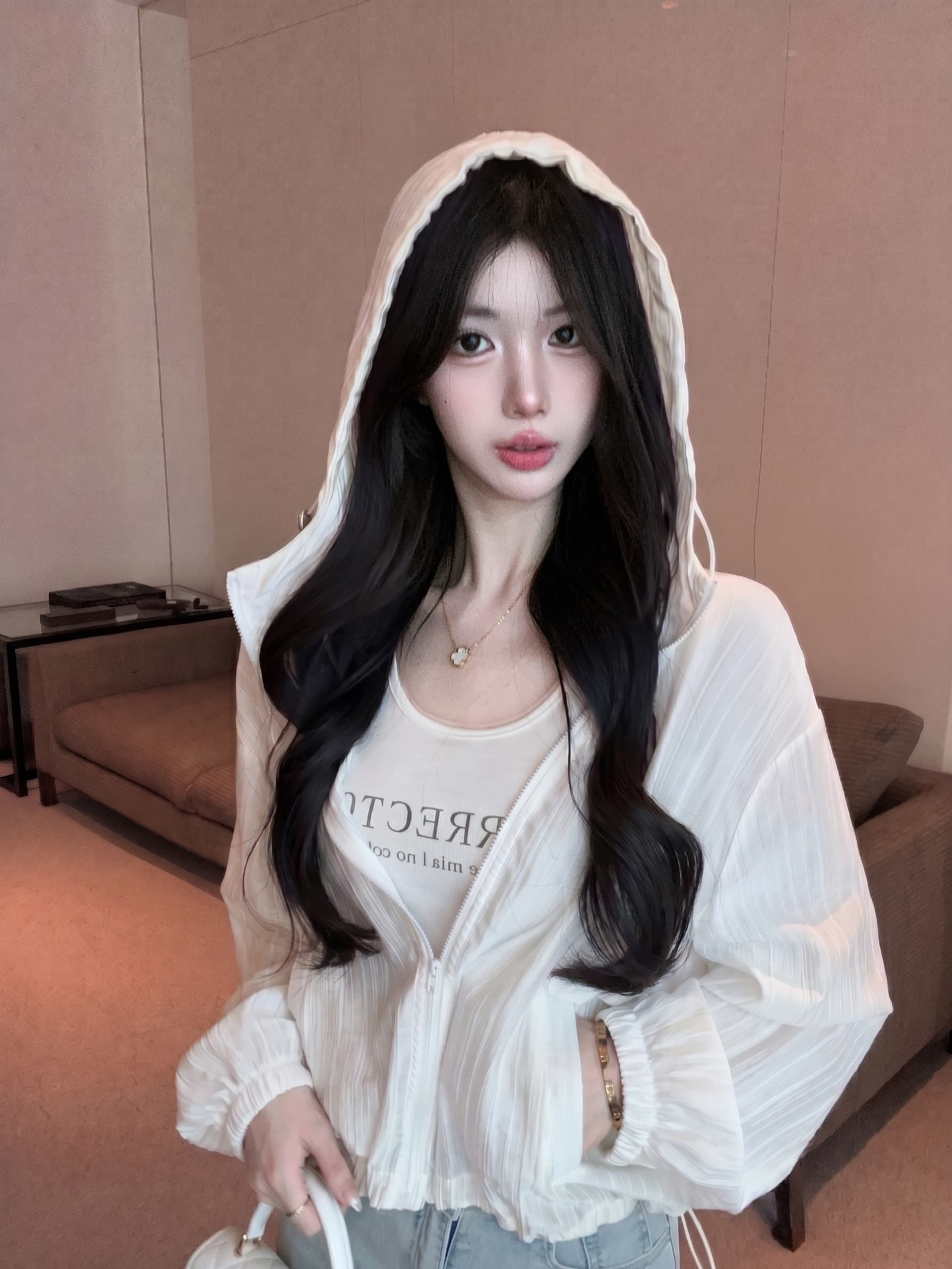 실사 정가 가을 긴팔 루즈핏 자외선 차단 여성 코트 알파벳 프린트 캐미솔 품격 투피스 슈트 이미지 3