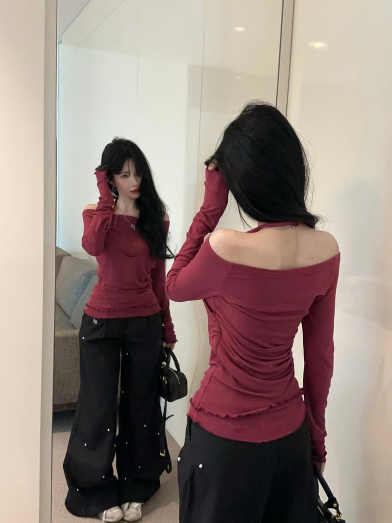 실사 정가 가을 행침 목 페이크 레이어드 핫걸 패션 티셔츠 맨위 보트넥 오프숄더 기본 셔츠 여성 트렌디 상세 이미지 11