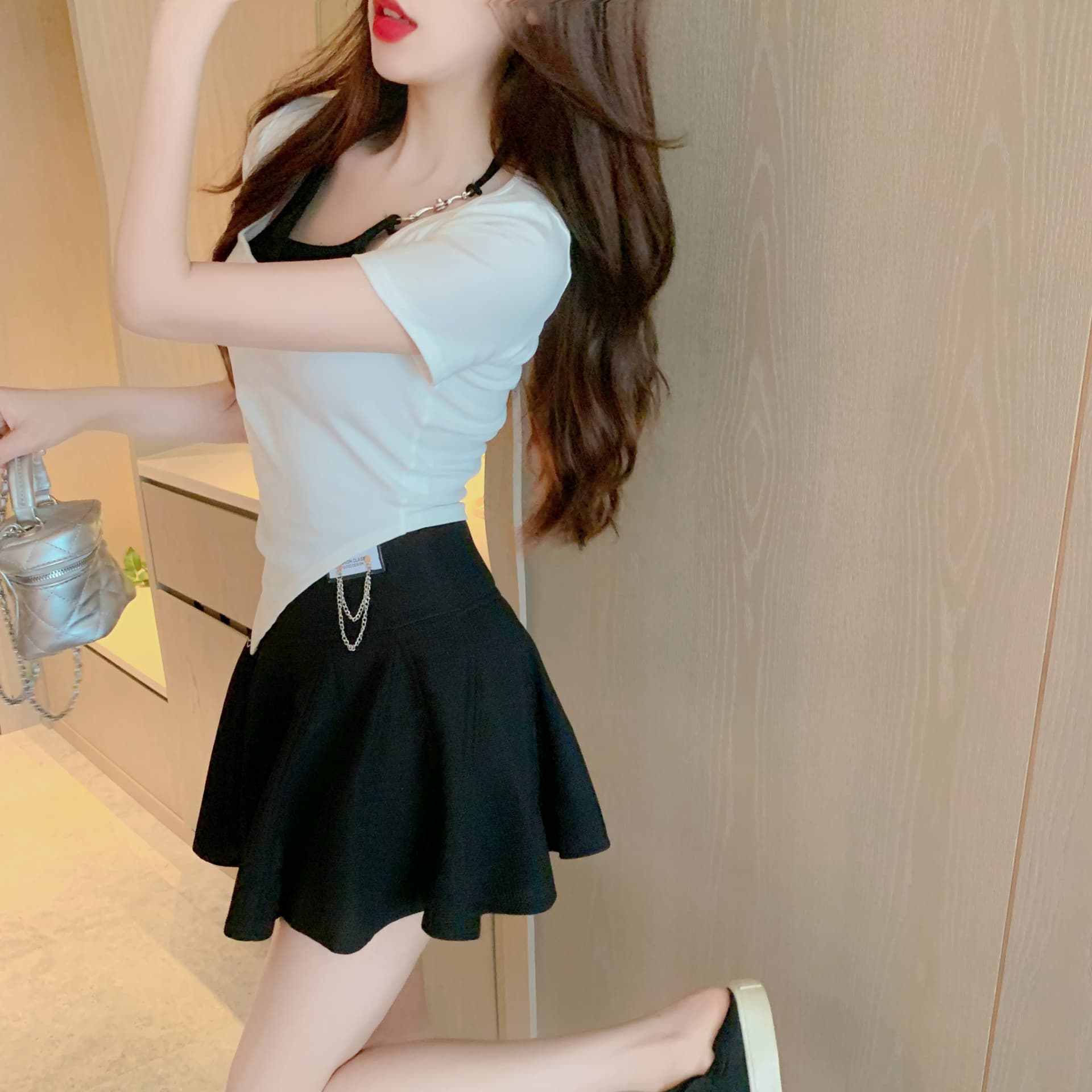 실사 정가 디자인 센스 행침 목 페이크 레이어드 불규칙 티셔츠 여성 몸매 가꾸기 슬림해 보이는 맨위 상세 이미지 3