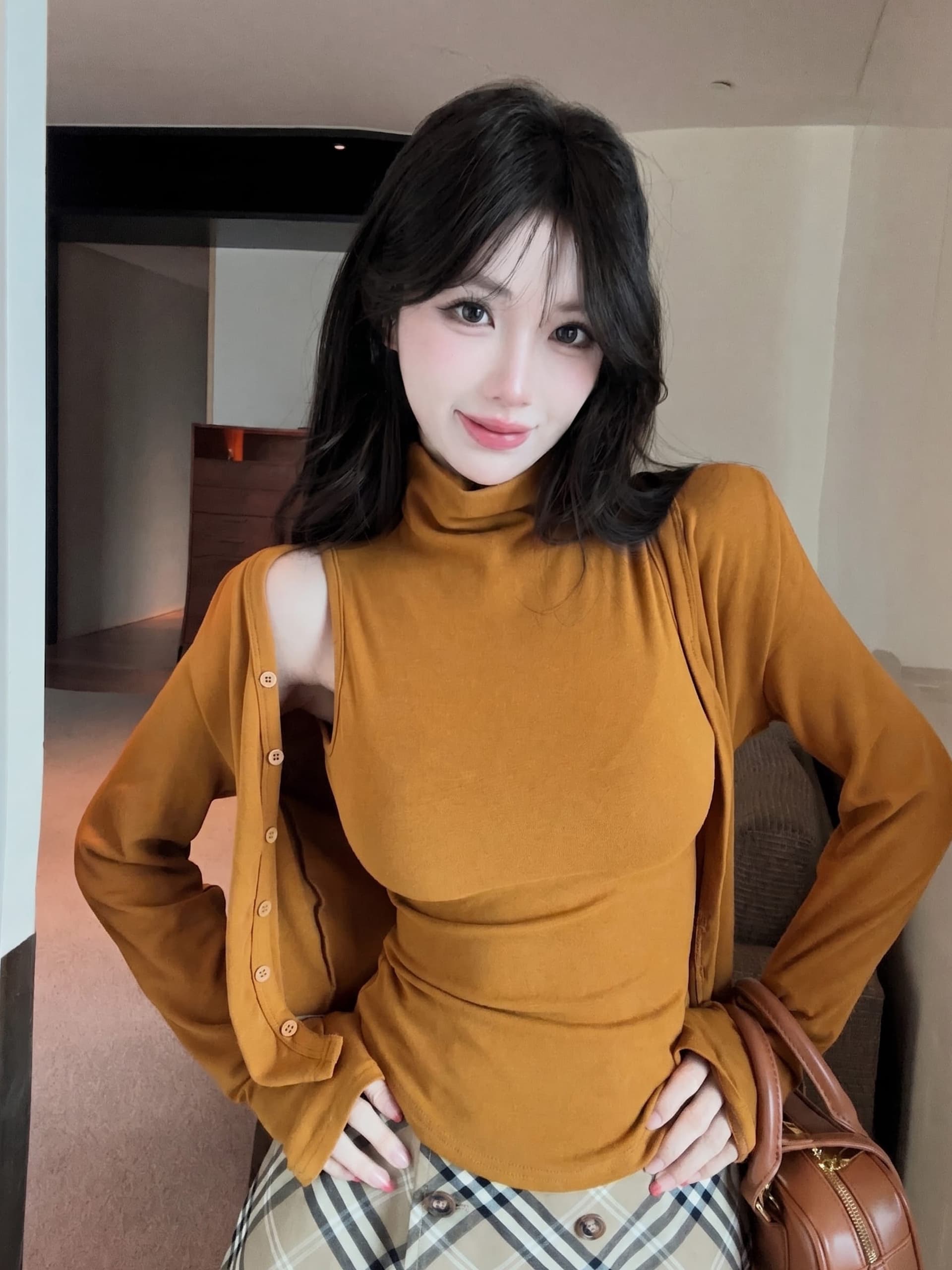실사 정가 가을 새로운 투피스 슈트 여성 슬림해 보이는 반하이넥 민소매 인사이드 가져 가라. 조끼 10 카디건 코트 상세 이미지 1