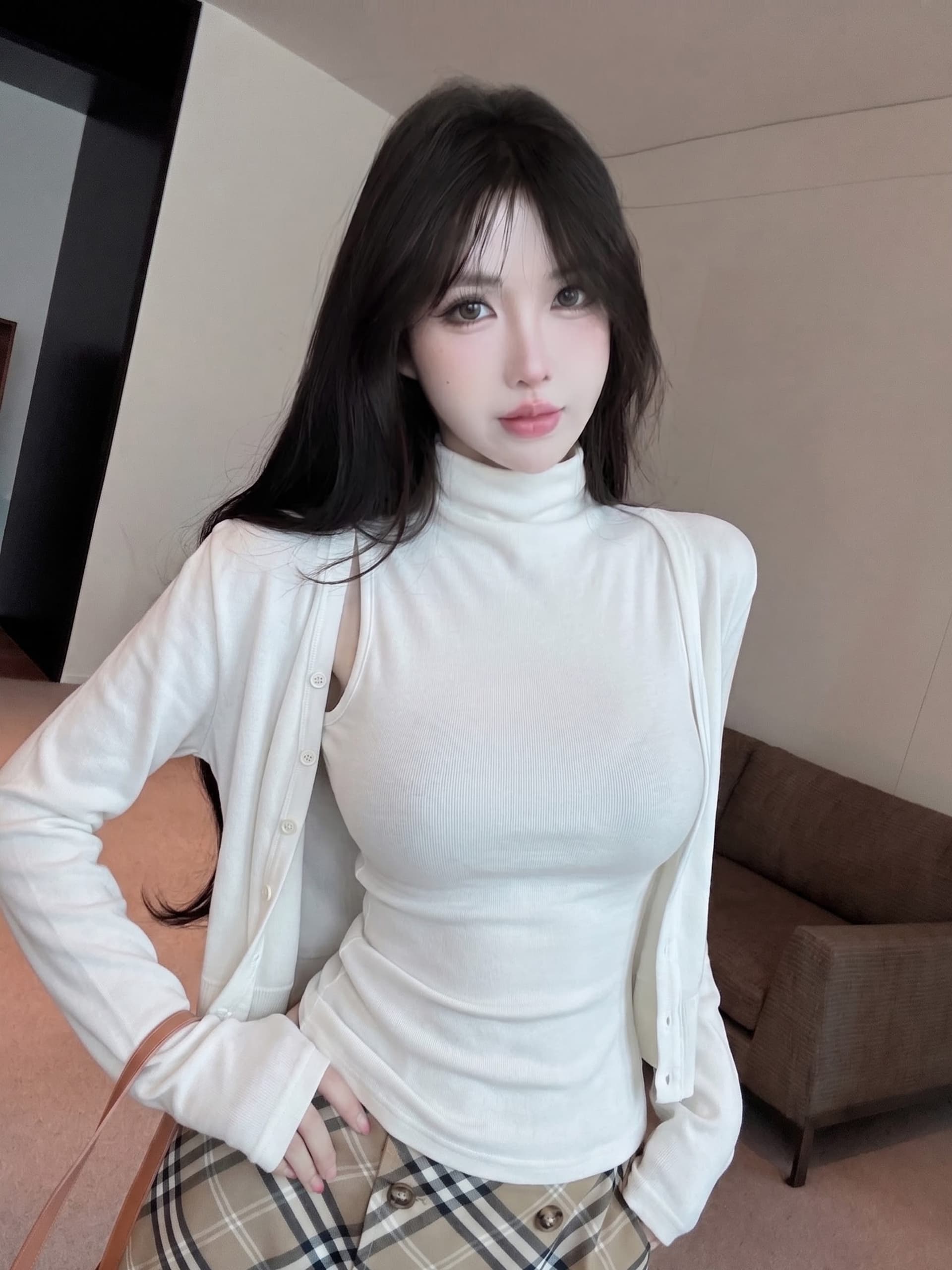 실사 정가 가을 새로운 투피스 슈트 여성 슬림해 보이는 반하이넥 민소매 인사이드 가져 가라. 조끼 10 카디건 코트 상세 이미지 11