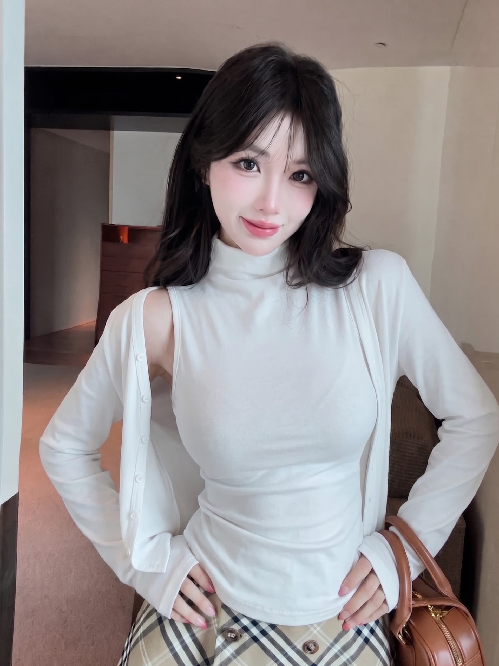 실사 정가 가을 새로운 투피스 슈트 여성 슬림해 보이는 반하이넥 민소매 인사이드 가져 가라. 조끼 10 카디건 코트 상세 이미지 12