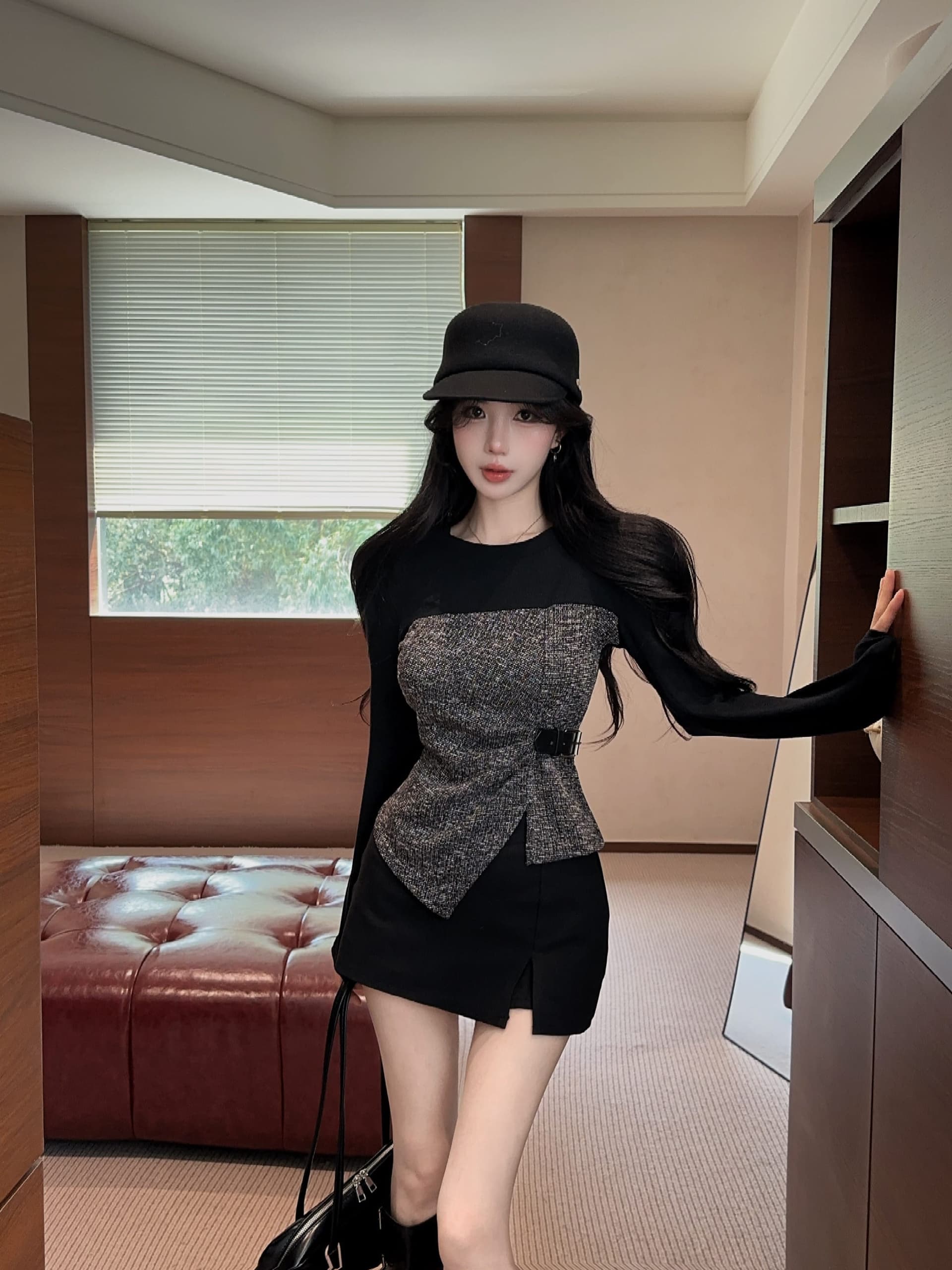 실사 정가 가을 불규칙 밑단 패치워크 긴팔 티셔츠 여성 외출용 기본 셔츠 허리 수축 몸매 가꾸기 슬림해 보이는 맨위 상세 이미지 10