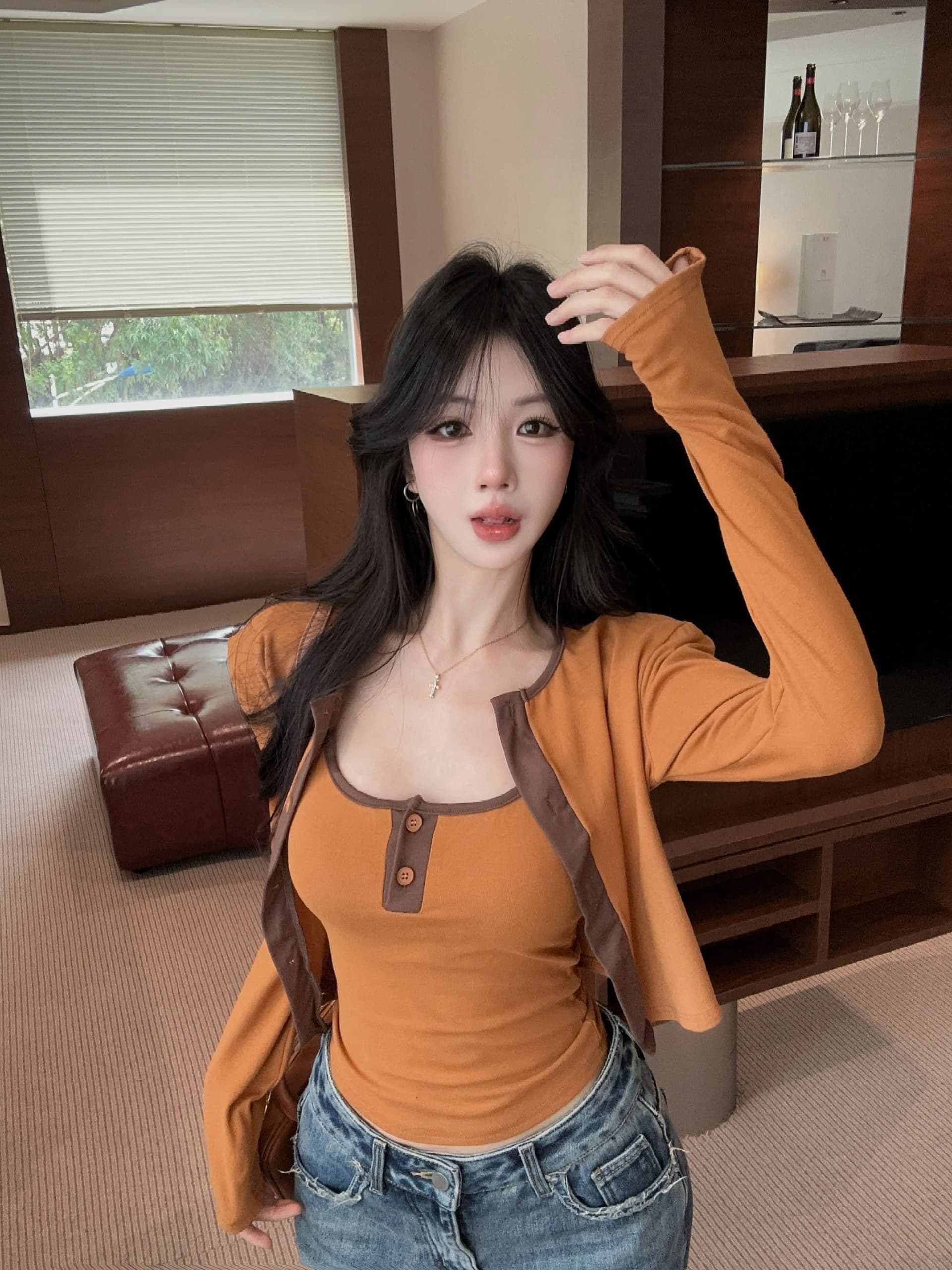 실사 정가 가을 새로운 어깨 패드 디자인 센스 배색 몸매 가꾸기 조끼 외국 가스 오픈 가디건 슬림해 보이는 투피스 슈트 상세 이미지 2