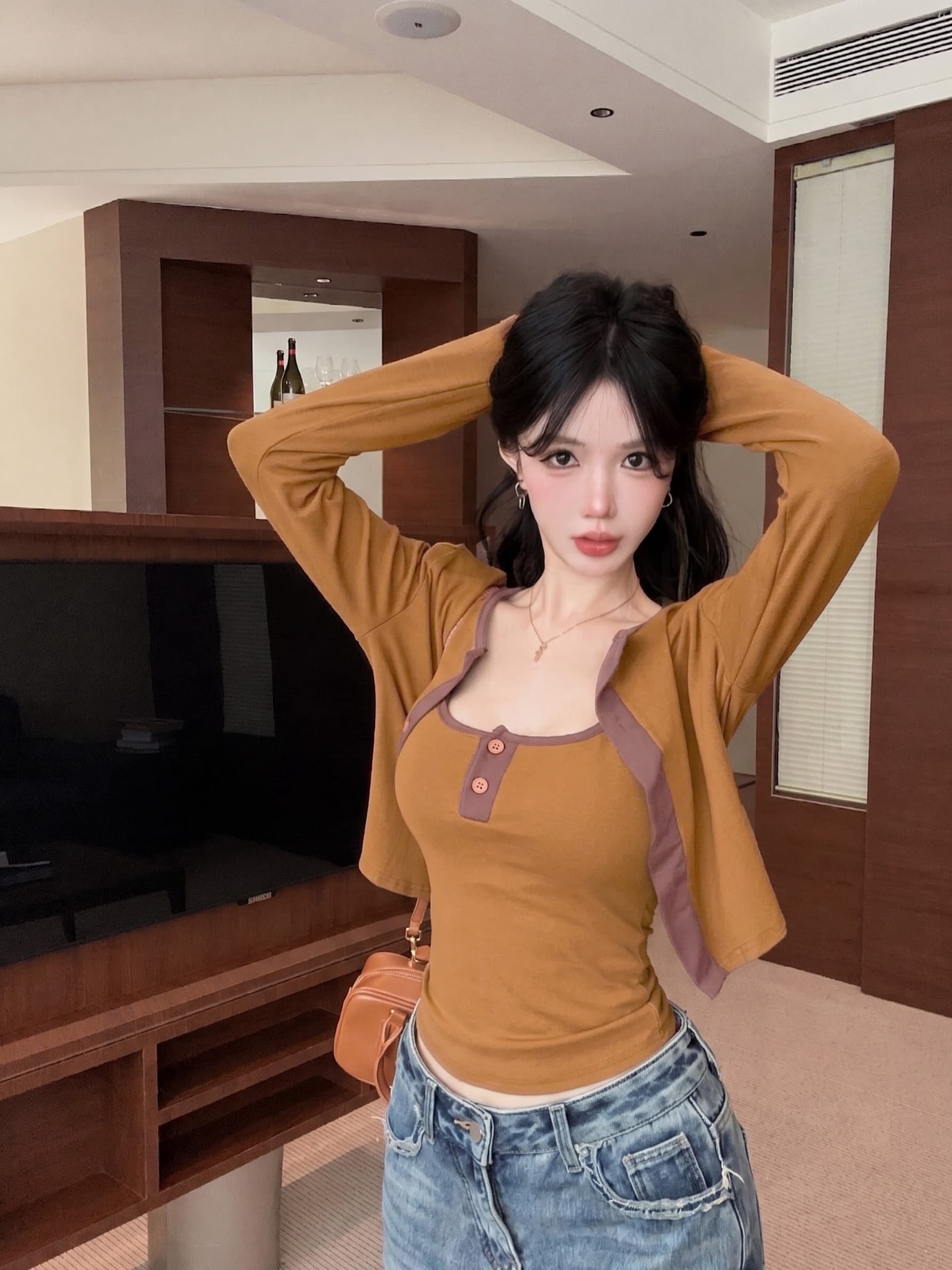 실사 정가 가을 새로운 어깨 패드 디자인 센스 배색 몸매 가꾸기 조끼 외국 가스 오픈 가디건 슬림해 보이는 투피스 슈트 상세 이미지 3