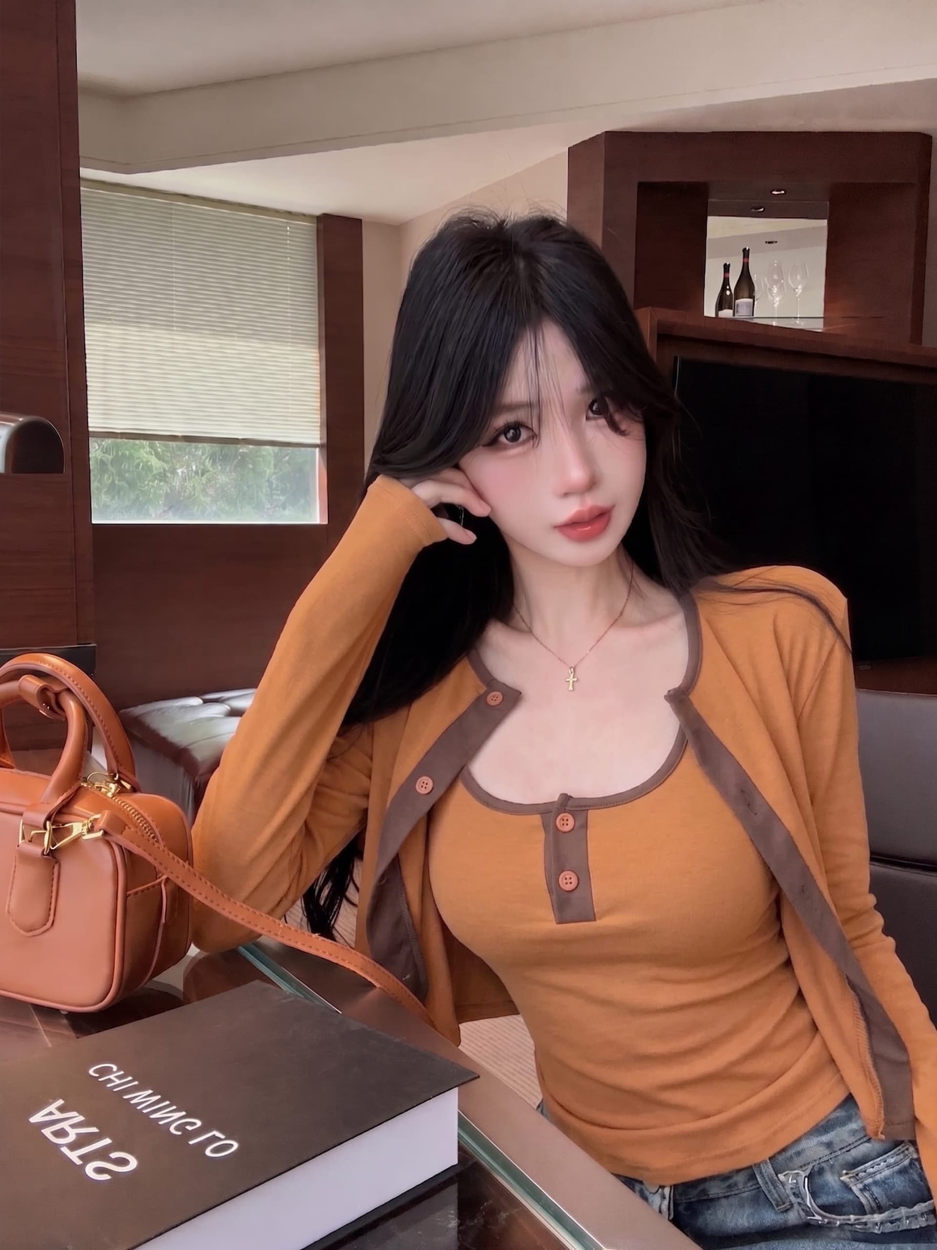 실사 정가 가을 새로운 어깨 패드 디자인 센스 배색 몸매 가꾸기 조끼 외국 가스 오픈 가디건 슬림해 보이는 투피스 슈트 상세 이미지 4
