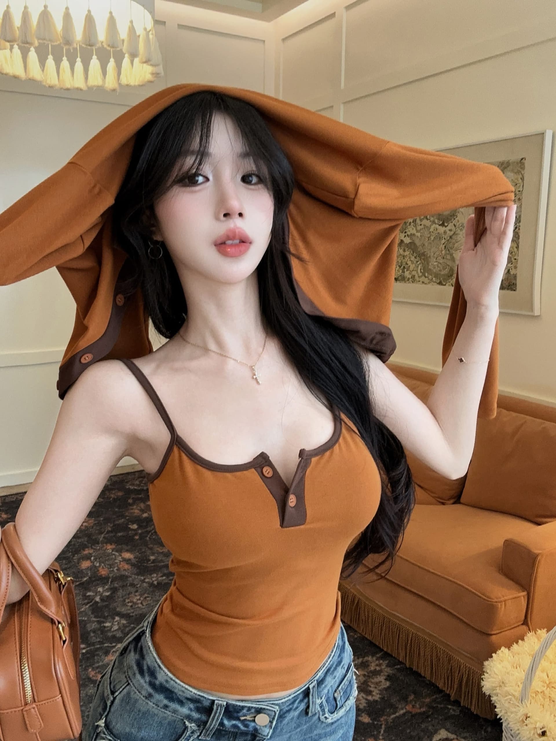 실사 정가 가을 새로운 어깨 패드 디자인 센스 배색 몸매 가꾸기 조끼 외국 가스 오픈 가디건 슬림해 보이는 투피스 슈트 상세 이미지 10