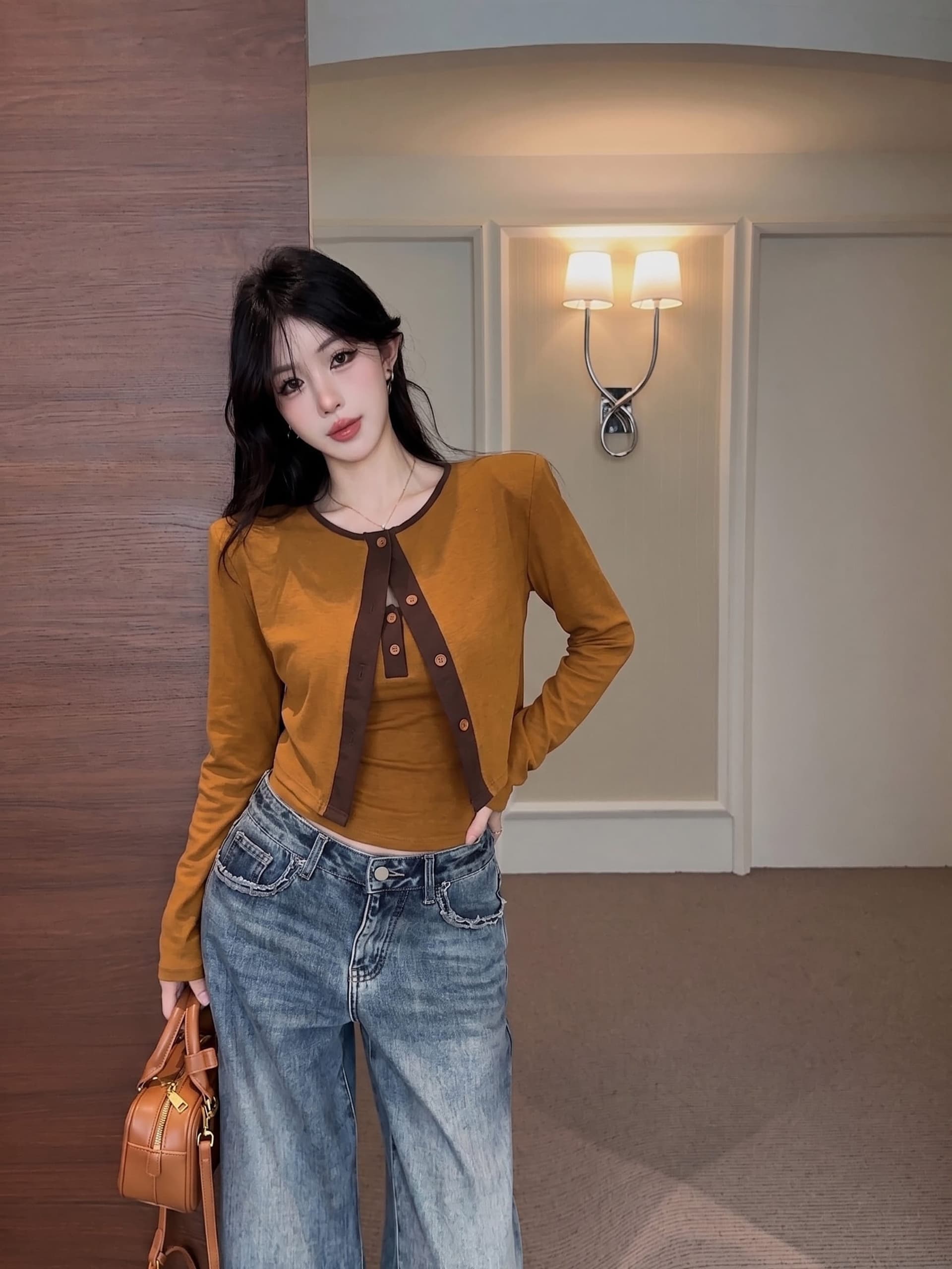 실사 정가 가을 새로운 어깨 패드 디자인 센스 배색 몸매 가꾸기 조끼 외국 가스 오픈 가디건 슬림해 보이는 투피스 슈트 상세 이미지 12