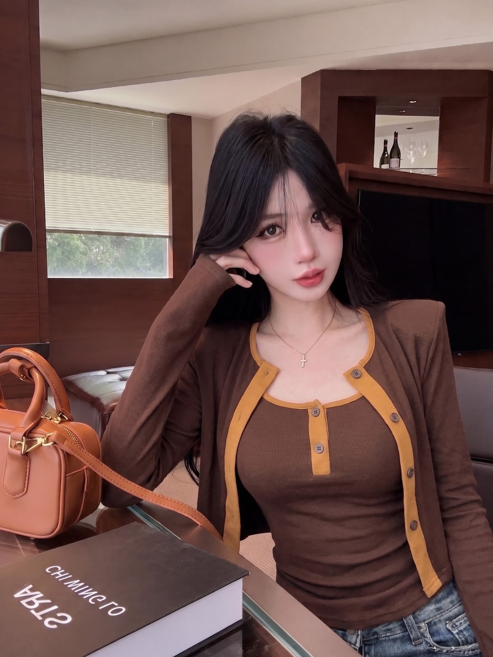 실사 정가 가을 새로운 어깨 패드 디자인 센스 배색 몸매 가꾸기 조끼 외국 가스 오픈 가디건 슬림해 보이는 투피스 슈트 상세 이미지 15