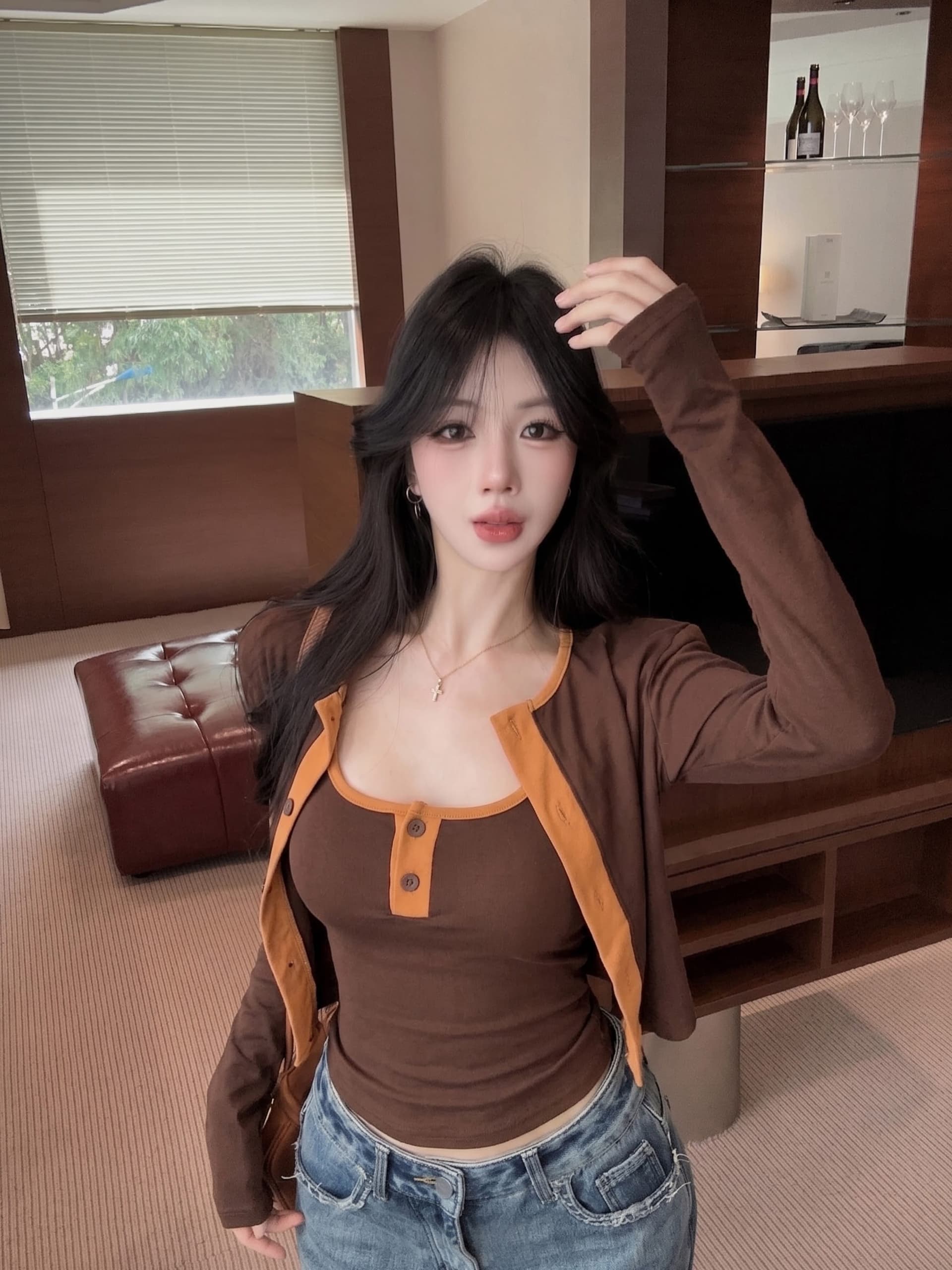 실사 정가 가을 새로운 어깨 패드 디자인 센스 배색 몸매 가꾸기 조끼 외국 가스 오픈 가디건 슬림해 보이는 투피스 슈트 상세 이미지 20
