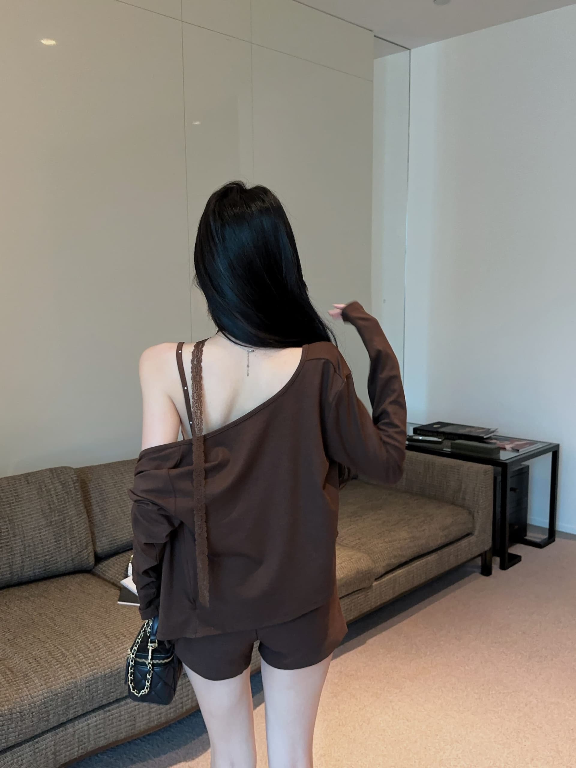 실사 정가 벨트 가슴 패드 보내기 목도리 레이스 측면 도트 무늬 캐미솔 가을 긴팔 오픈 가디건 투피스 슈트 상세 이미지 10