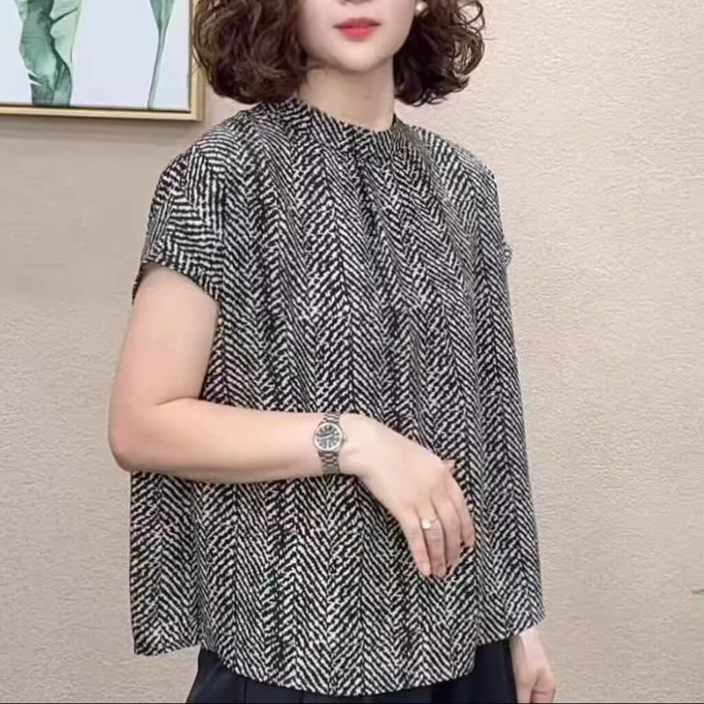 품격 프린트 라운드 넥 얇은 스타일 표지 고기 반팔 티셔츠 작은 셔츠 2026 여름 새로운 중년 여성 통기성 맨위 상세 이미지 2