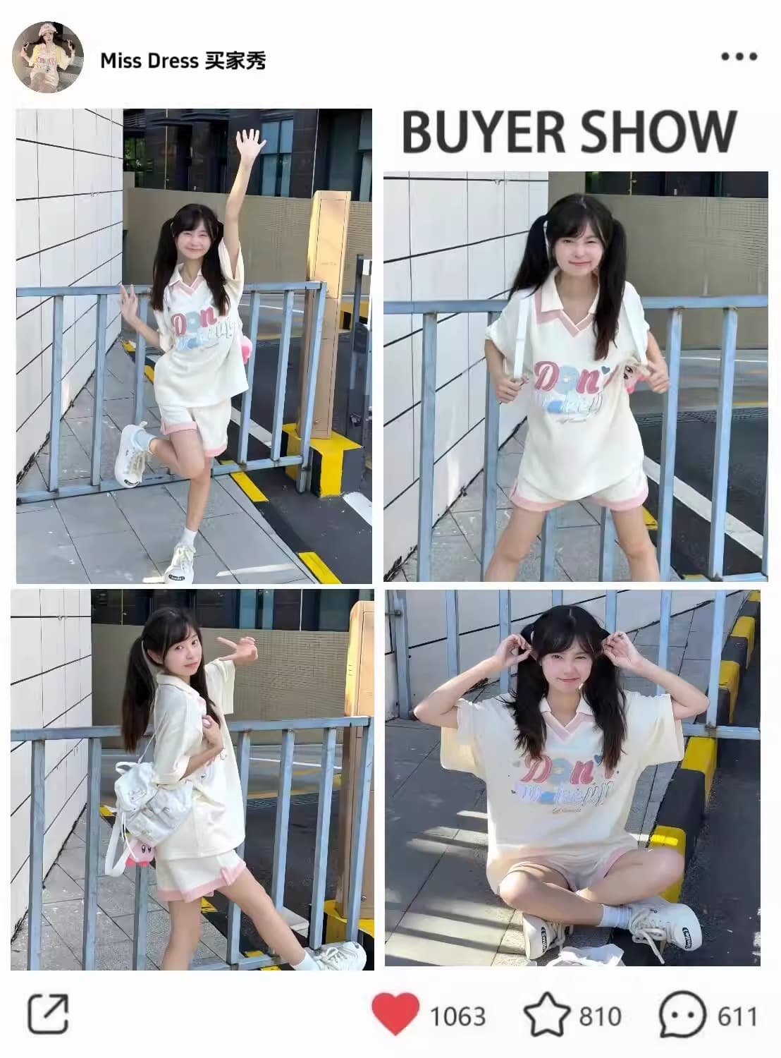 6535 Mianhua 남편 그리드 원본 수건 자수 원본 것 도파민 소녀 귀여운 서비스 세트 투피스 세트 상세 이미지 4