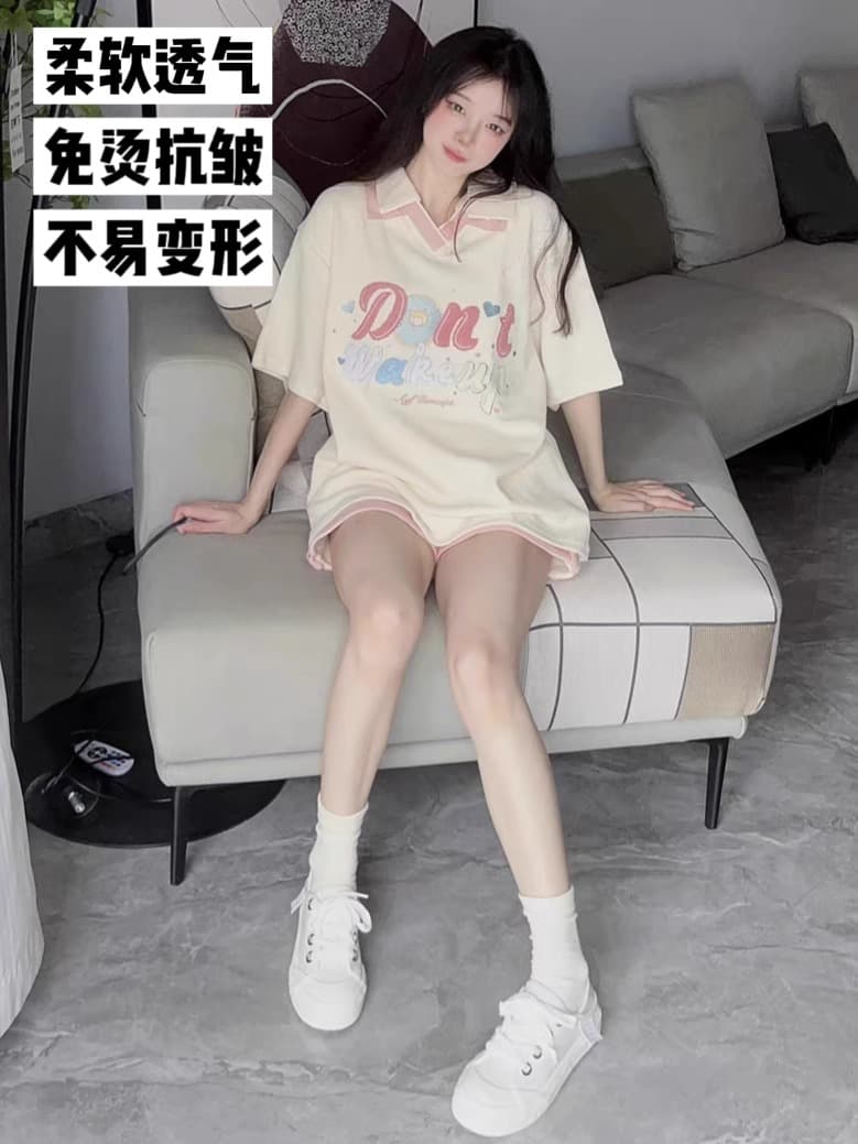 6535 Mianhua 남편 그리드 원본 수건 자수 원본 것 도파민 소녀 귀여운 서비스 세트 투피스 세트 상세 이미지 5