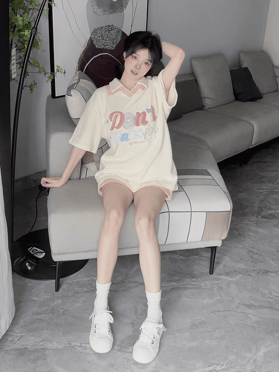 6535 Mianhua 남편 그리드 원본 수건 자수 원본 것 도파민 소녀 귀여운 서비스 세트 투피스 세트 상세 이미지 8