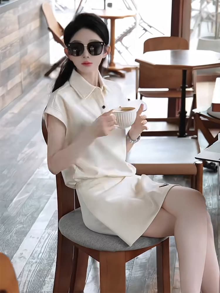 2026 인터넷 유명인 폭발 세트 여성 여름 소금 부서 빛 요리 한 연령 감소 외국 가스 캐주얼 운동 반팔 미니 스커트 투피스 세트 상세 이미지 14