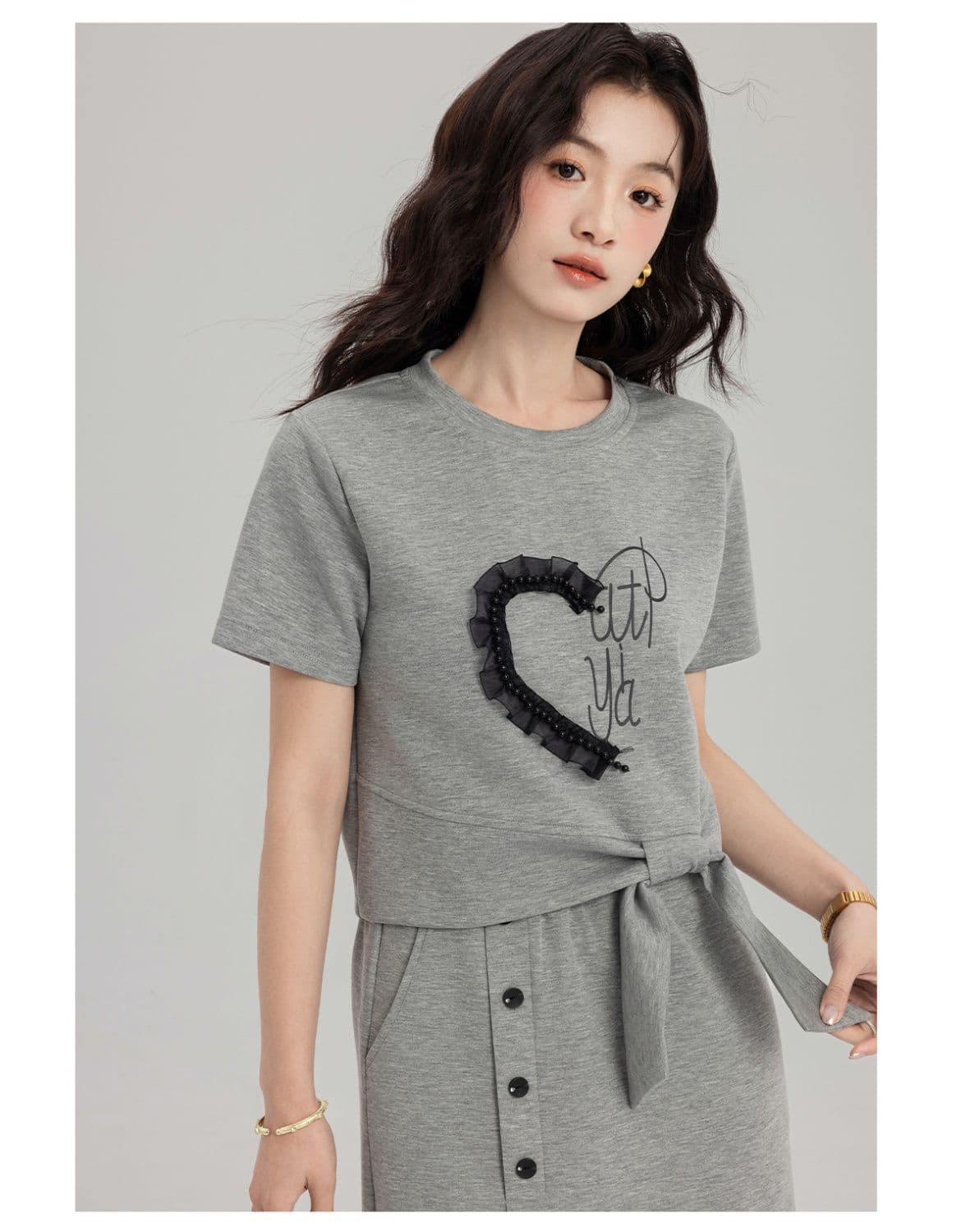 품격 캐주얼 운동 치마 여성 여름 패션 연령 감소 디자인 센스 반팔 맨위 반신 스커트 투피스 세트 상세 이미지 11