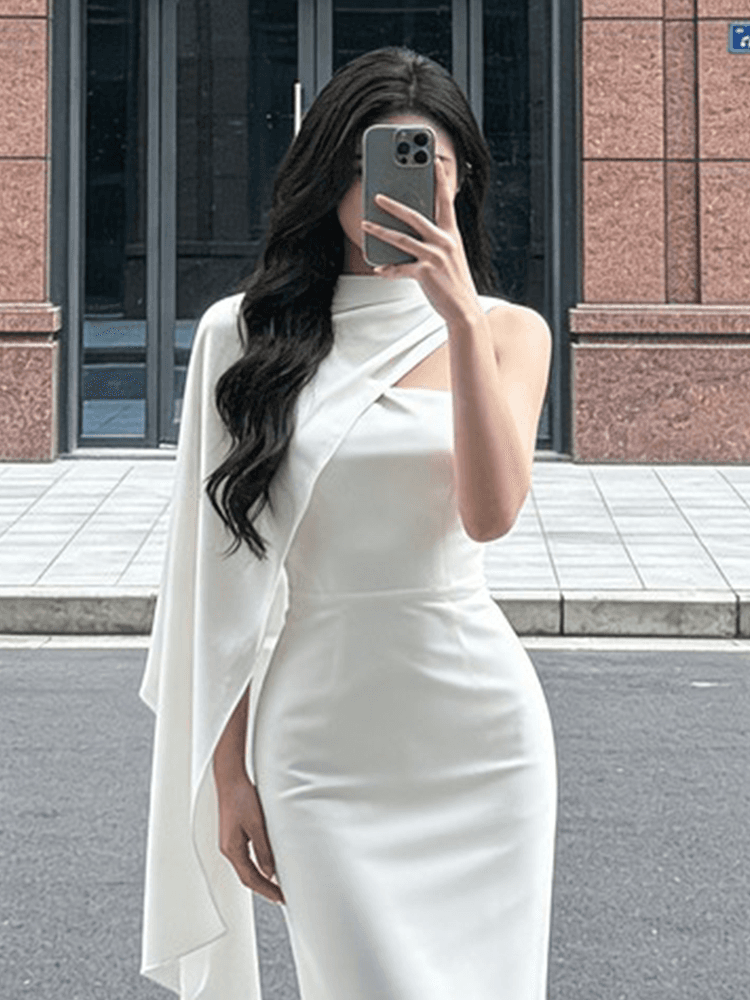 정가 재고 있음 프랑스식 부드러운 바람 비스듬한 어깨 행침 목 여성 드레스 2026 여름 새로운 몸매 가꾸기 타이트 스커트 인어 꼬리 스커트 이미지 2