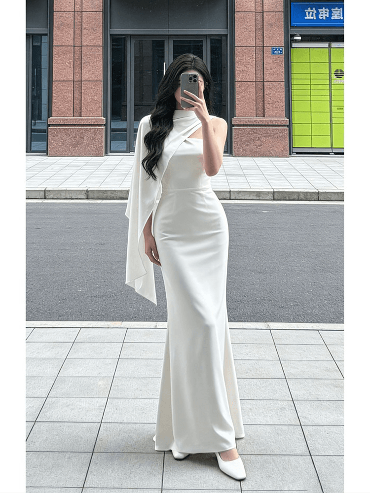 정가 재고 있음 프랑스식 부드러운 바람 비스듬한 어깨 행침 목 여성 드레스 2026 여름 새로운 몸매 가꾸기 타이트 스커트 인어 꼬리 스커트 상세 이미지 3