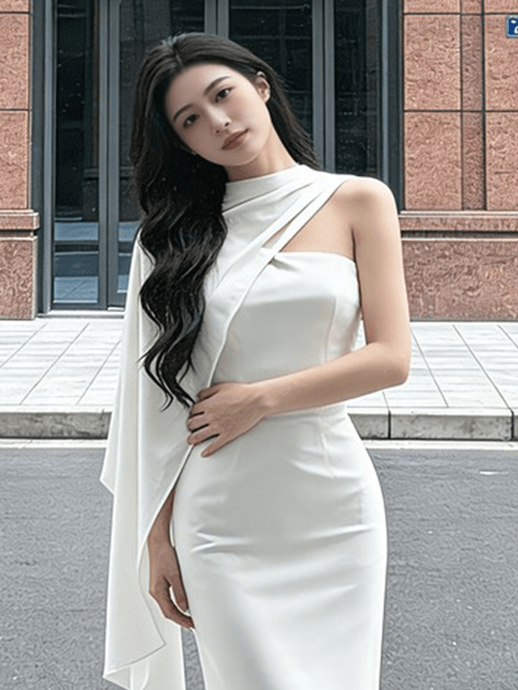 정가 재고 있음 프랑스식 부드러운 바람 비스듬한 어깨 행침 목 여성 드레스 2026 여름 새로운 몸매 가꾸기 타이트 스커트 인어 꼬리 스커트 상세 이미지 4