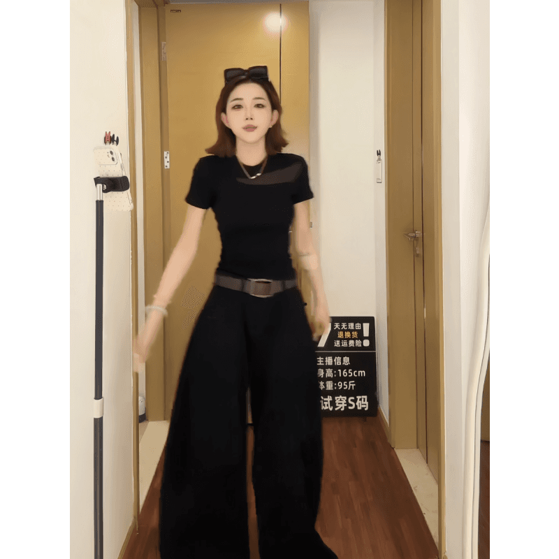 정가 재고 있음 순수한 욕망 핫걸 바람 망사 마이크로 ~을 통해 라운드 넥 반팔 티셔츠 여성 2026 여름 슈퍼 화재 아름다운 맨위 이미지 4