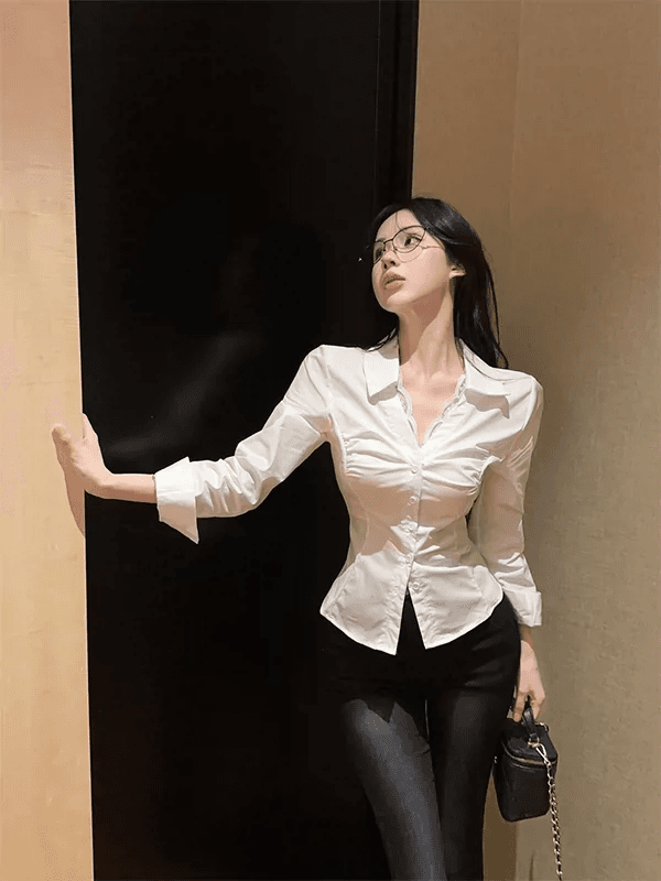 정가 재고 있음 프랑스식 디자인 센스 레이스 조각 여성 셔츠 순수한 욕망 바람 허리 수축 몸매 가꾸기 슬림해 보이는 다용도 맨위 이미지 3