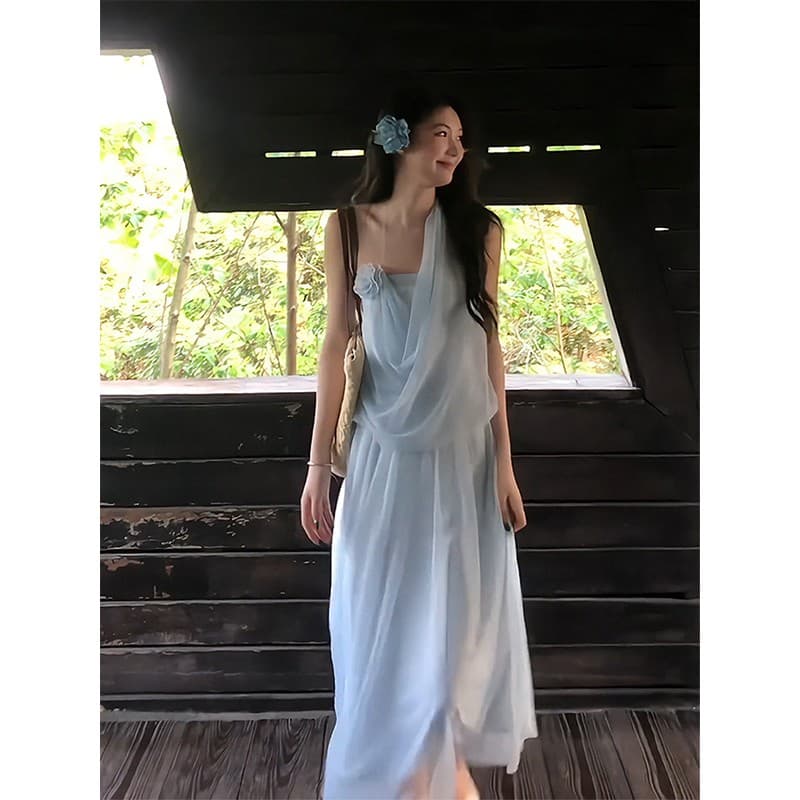 정가 재고 있음 프랑스식 빛 럭셔리 바람이 아닙니다. 규칙 행침 목 여성 드레스 부드러운 디자인 센스 몸매 가꾸기 망사 롱 스커트 이미지 4