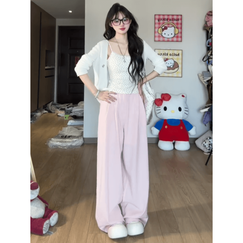 정가 한 부서 달콤한 스타일 니트 자외선 차단 오픈 가디건 꽃무늬 조끼 여성 여름 새로운 캐주얼 바지 3종 세트 상세 이미지 5