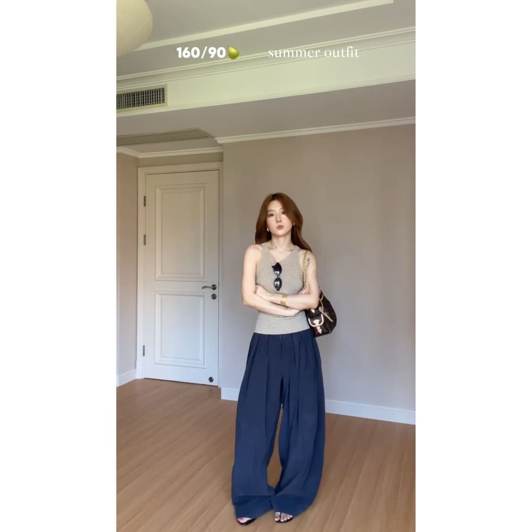 정가 한 부서 느슨함 센스 니트 민소매 조끼 맨위 여성 여름 새로운 하이웨이스트 와이드 레그 팬츠 세트 이미지 2
