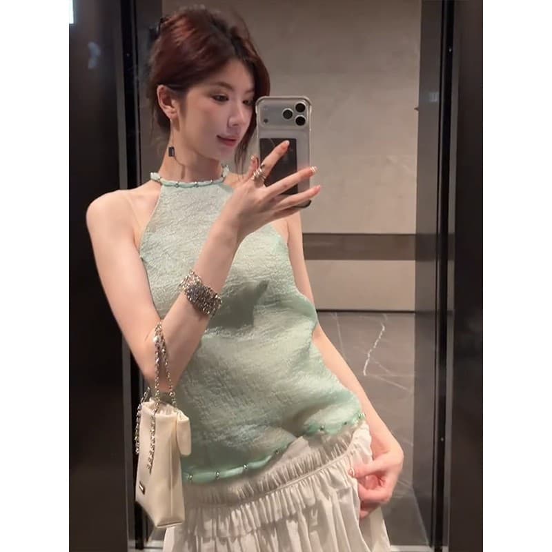 정가 프랑스식 순수한 욕망 핫걸 행침 목 조끼 여성 여름 새로운 루즈핏 발레 바람 반신 치마 세트 이미지 3