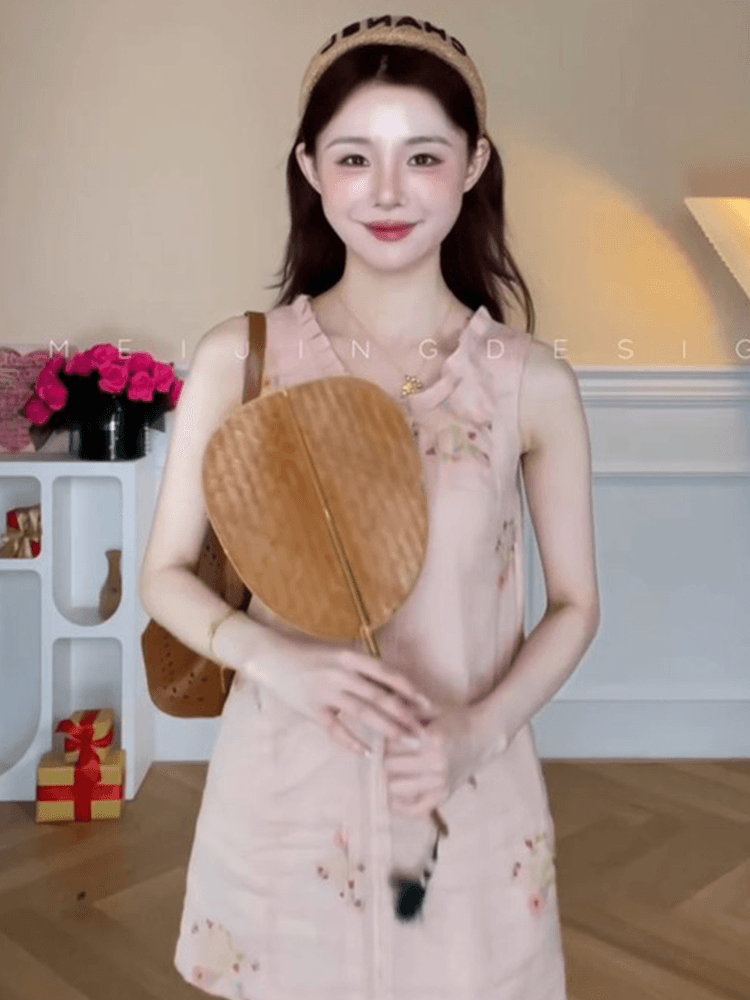 정가 달콤함 하트 프린트 민소매 멜빵 여성 드레스 2026 여름 새로운 루즈핏 슬림해 보이는 조끼 치마 상세 이미지 5