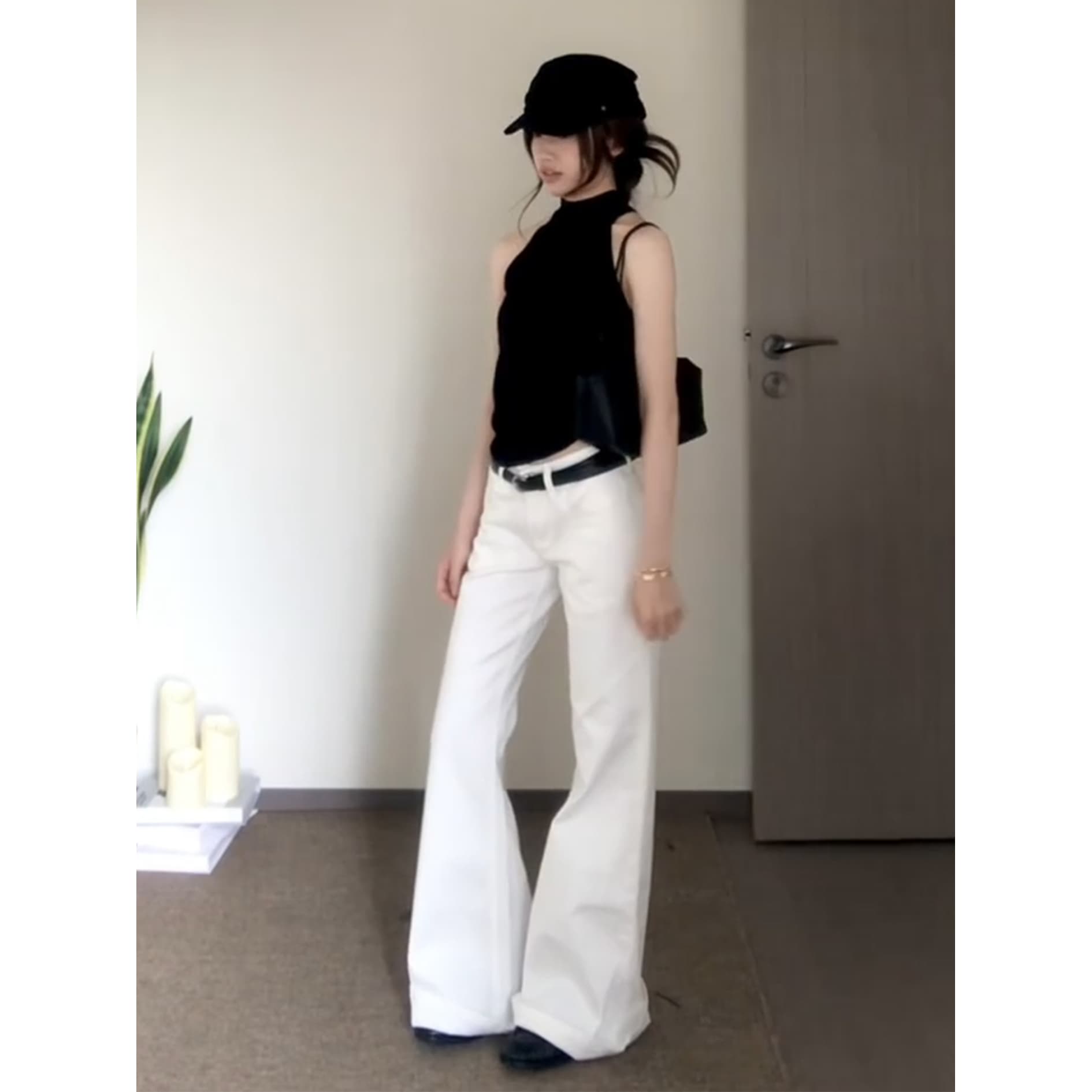 정가 재고 있음 아메리칸 핫걸 바람 반하이넥 니트 행침 목 조끼 여성 여름 부츠컷 청바지 세트 상세 이미지 5