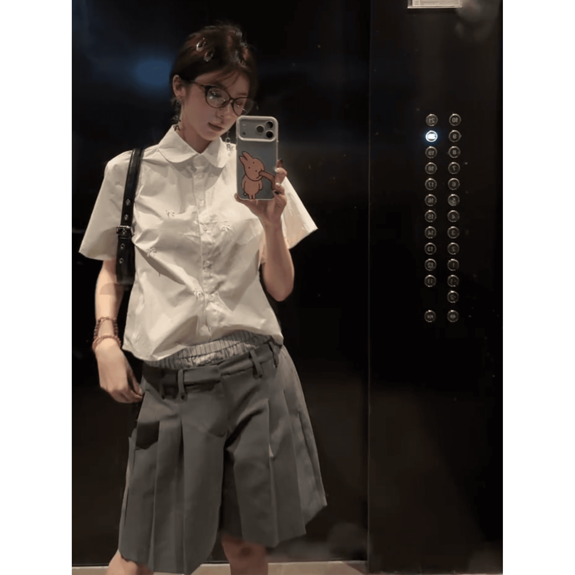 정가 프랑스식 레트로 나비 매듭 반팔 셔츠 맨위 여성 하이웨이스트 슬림해 보이는 넓은 다리 오부 바지 세트 이미지 2